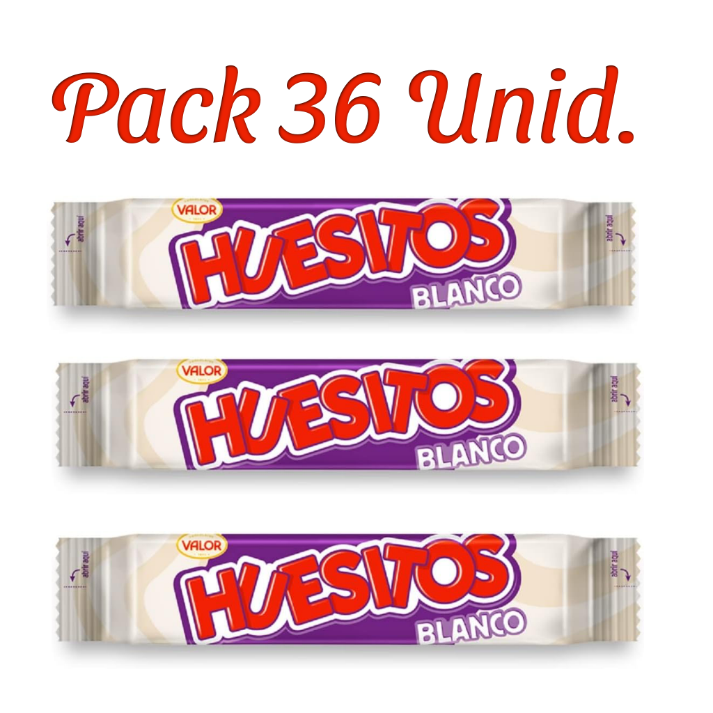 Huesitos Blancos Pack 36 Unid. Huesitos WHITE Barrita Chocolate Valor de 20 gramos - Pack de 36 Unidades de Huesitos Blancos