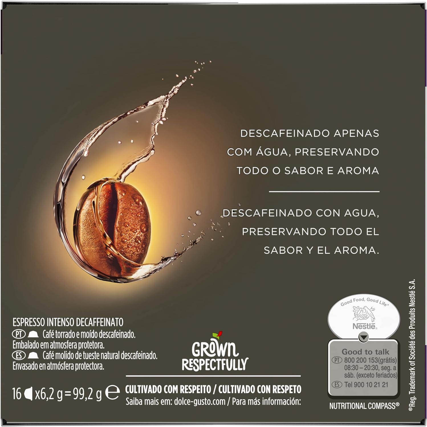 NESCAFÉ Dolce Gusto Espresso Intenso Descafeinado - x3 pack de 16 cápsulas - Total: 48 cápsulas