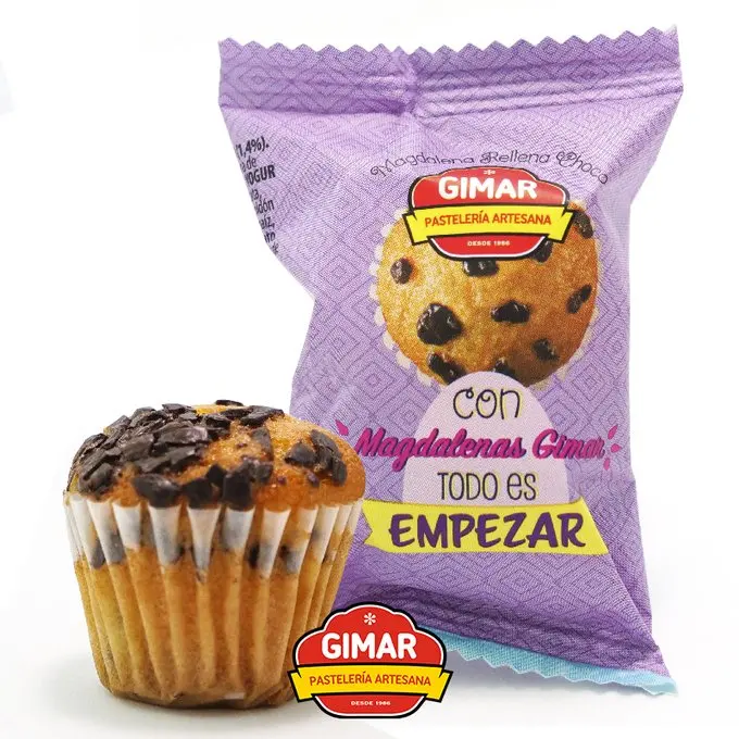 MINI MADALENA RELL.CHOCO env.1.5kg( unidades  120 aprox)  N / Masa yogur + pepitas choco y relleno choco. tipo hosteleria