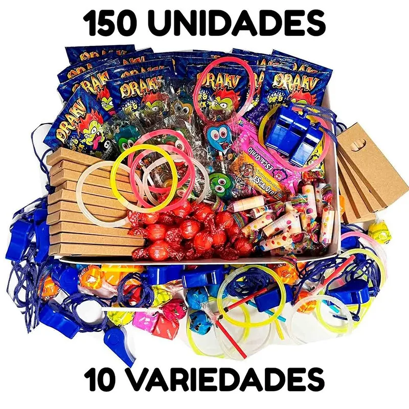 Deliex. Surtido 150 Chuches y juguetes para rellenos piñatas y cumpleaños. Sin Alérgenos Bolsas de Cumpleaños, Fiestas, Navidad, Halloween