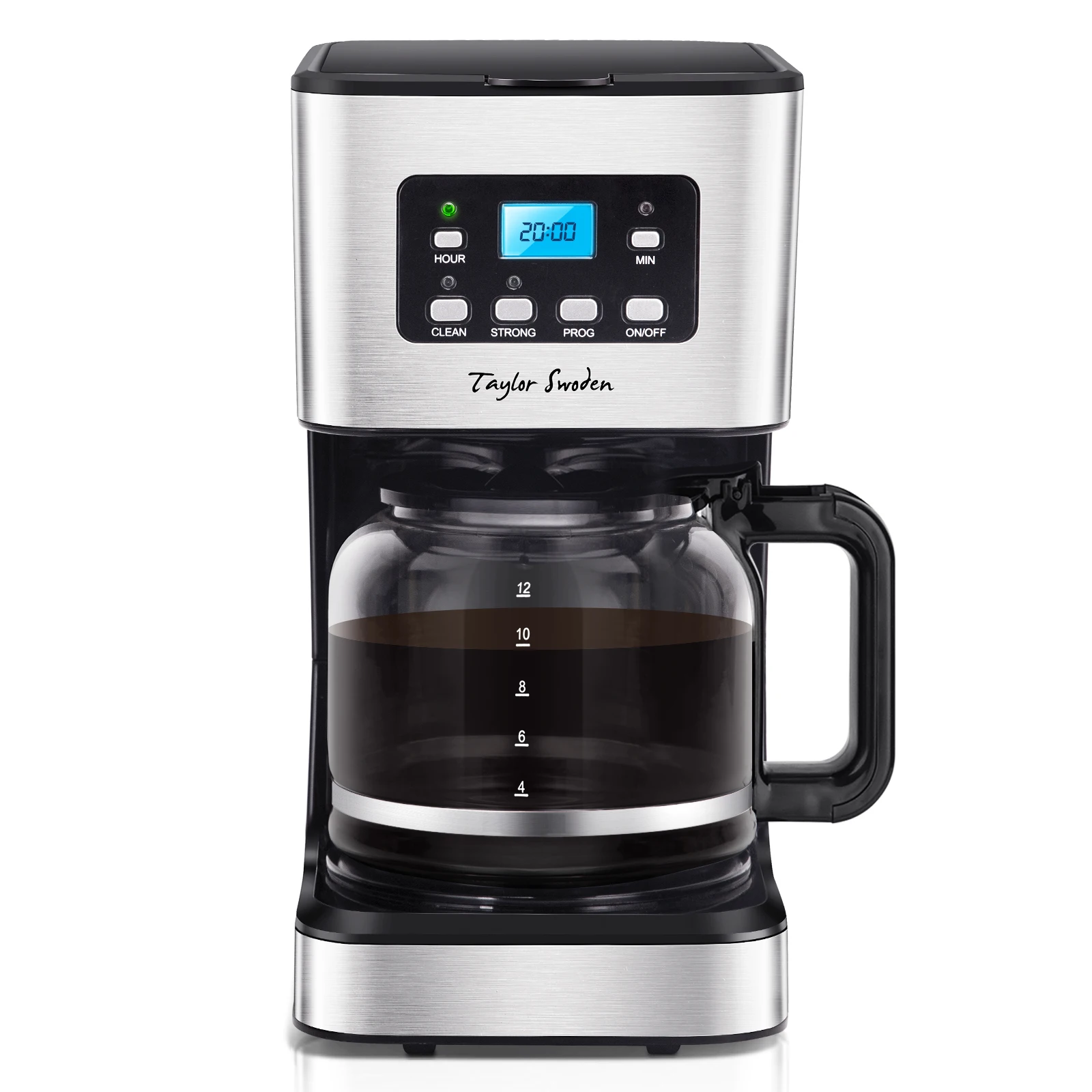 Caffettiera a goccia Taylor Swoden con timer programmabile, 950 W, 1,5 L (12 tazze), schermo LCD, filtro riutilizzabile, spegnimento automatico, funzione di mantenimento in caldo. Funzione di pulizia automatica (scrittura)