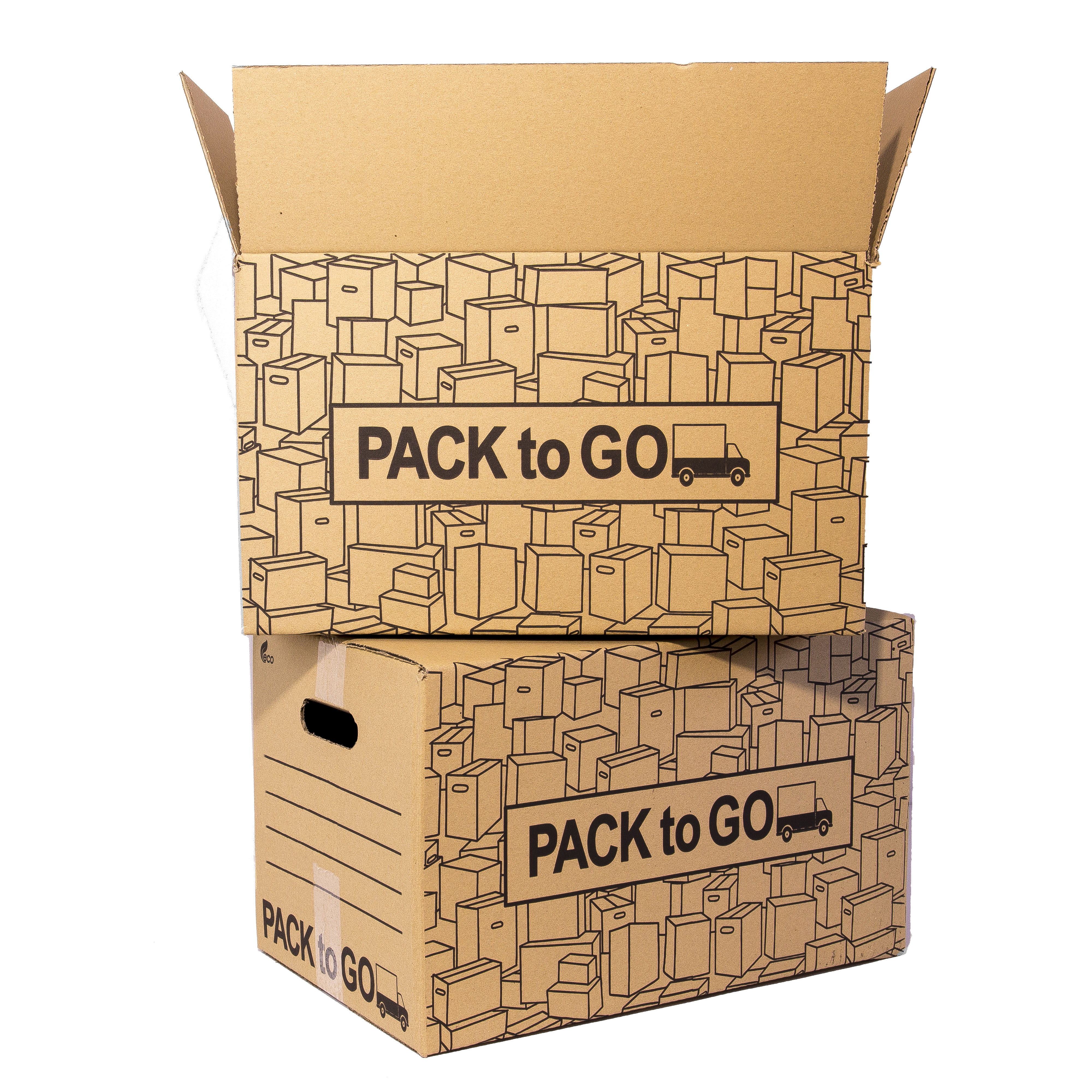 PACK to Go Pack 25 Cajas Carton Almacenaje de 50x30x30cm, Mudanza con Asas, Carton reforzado.