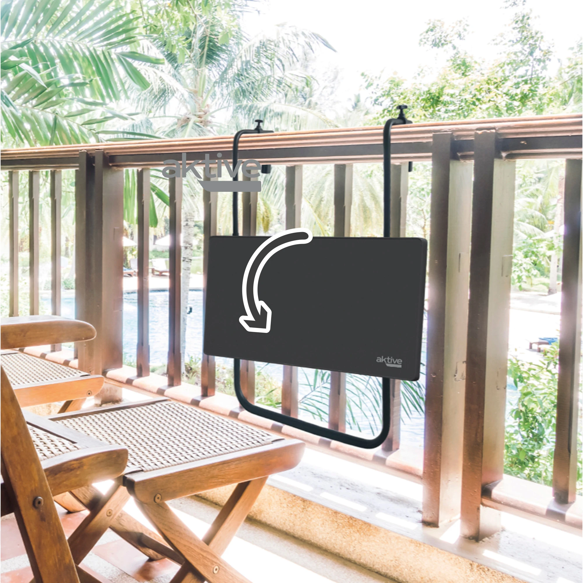 Aktive Tavolo Pieghevole Rettangolare per Balcone Terrazza Ringhiera, Antracite, 60x40x60/67 cm, Altezza Regolabile, Inclinazione 3 Posizioni, Flip Board, Max. 20 kg, acciaio e legno MDF, resistente e durevole, uso individuale