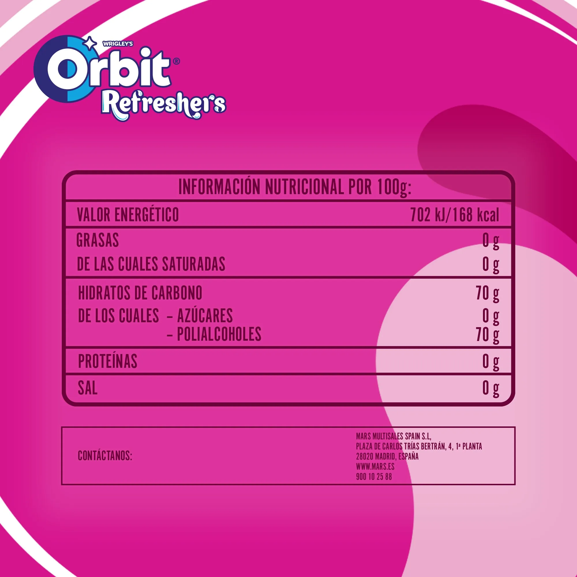 Orbit Refreshers, Chicles Sin Azúcar Bubblemint en Formato Gragea, 6 Botes x 30 Unidades