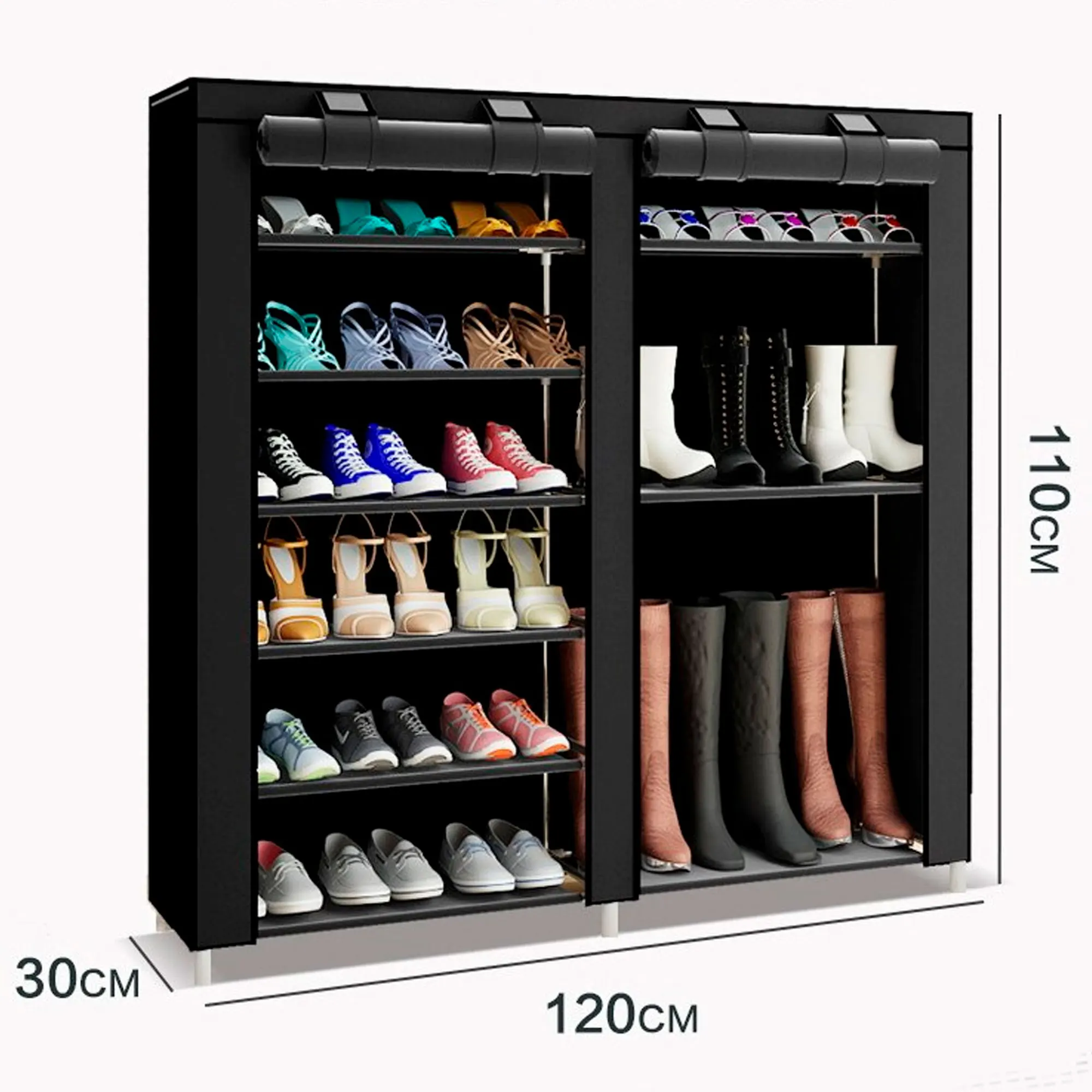 Sapateira Nyana Tecido para Sapatos e Botas com Portas Fecho 110x120x30cm - Organizador de Sapatos com 27 Pares de Arrumação