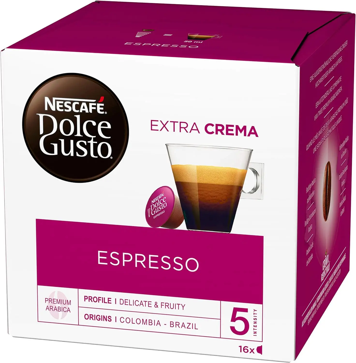 Nescafé Dolce Gusto Set Basic: Lungo, Cappuccino, Latte Macchiato, Espresso, Chococino, Crema Grande, 6 x 16 Cápsulas