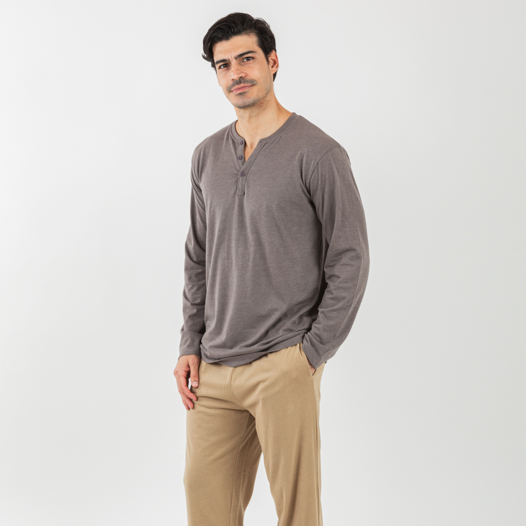 Pijama Hombre TRAMAS+ con Camiseta Manga Larga y Pantalón Largo - Cintura Elástica y Bolsillos Laterales - Ideal para Entretiempo
