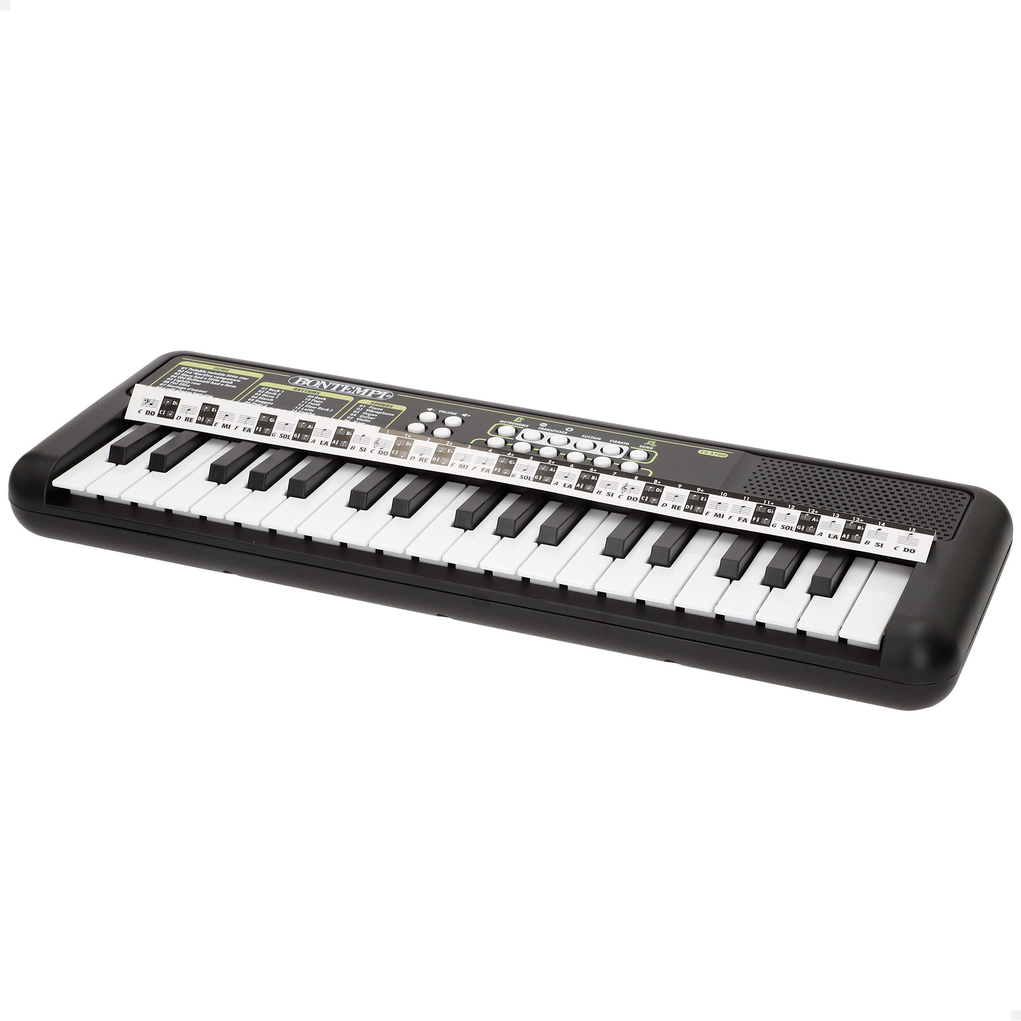 Bontempi - Teclado para niños, 37 teclas, mide 42x4x15 cm, 8 sonidos, 16 ritmos, 10 demos, sustain y vibrato, cable USB, aprender a tocar el piano, teclados infantiles, instrumentos musicales, juguetes educativos 5 años