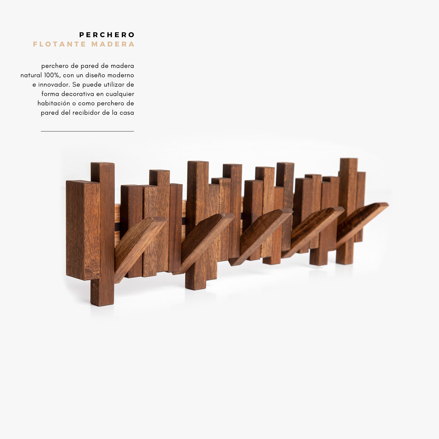 Edihome, Perchero de pared de madera, 5 ganchos, madera de acacia 100% natural