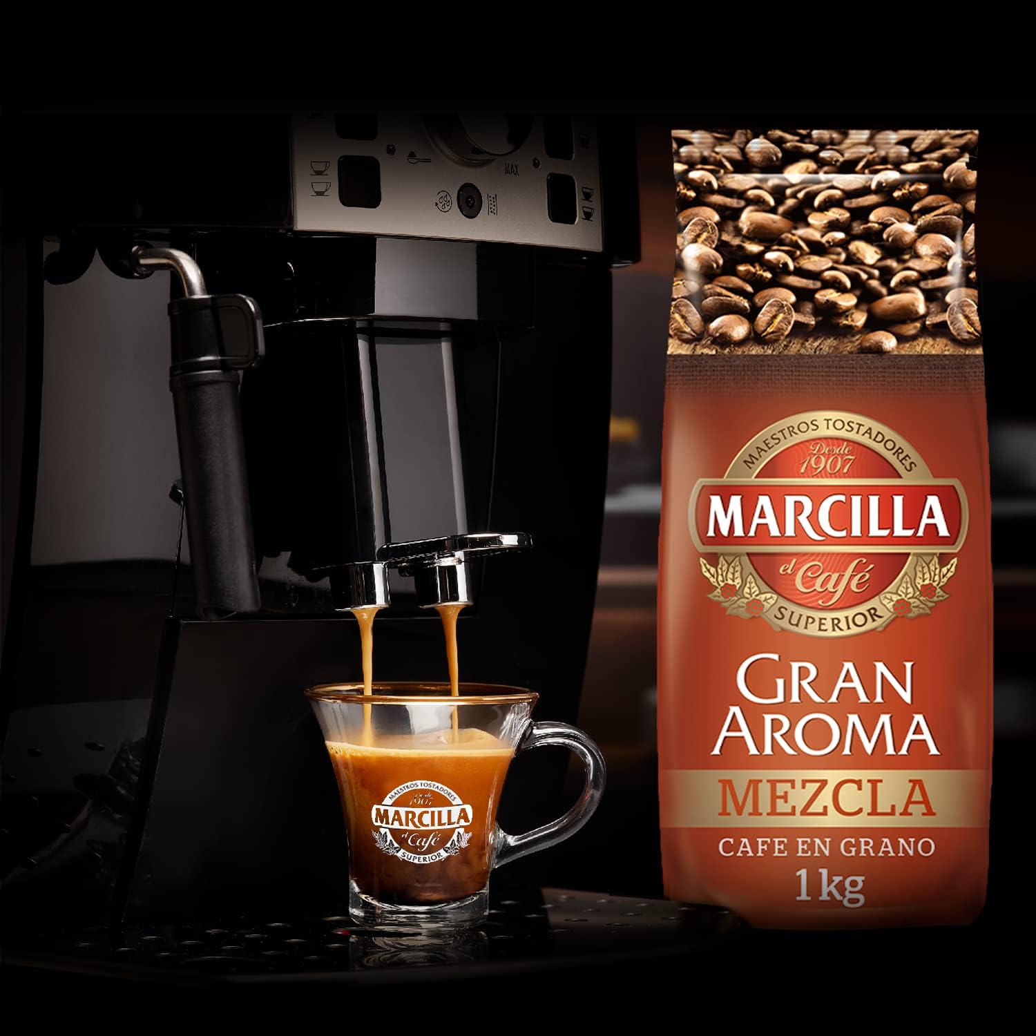Cafe Marcilla Mezcla 80/20 en grano 1Kg Gran aroma