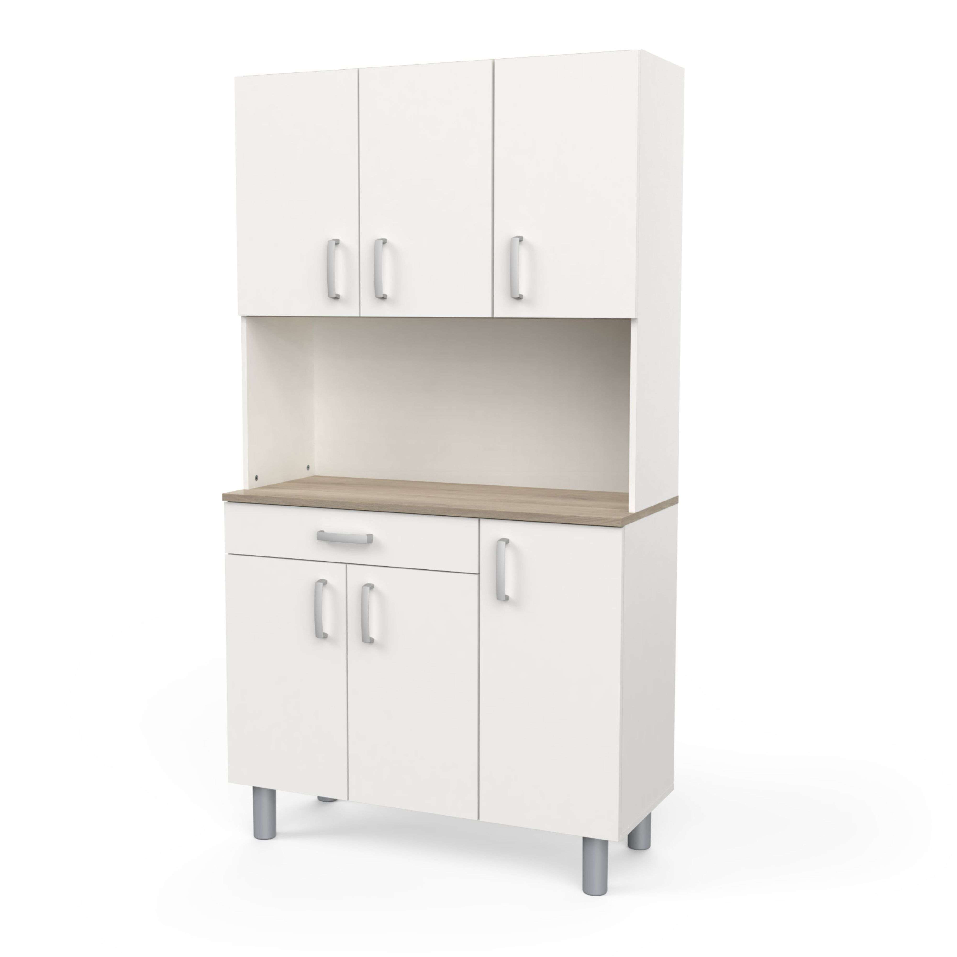 Armario Buffet de Cocina con 6 Puertas Color Blanco y Roble Acacia o Kronberg 101x185 cm
