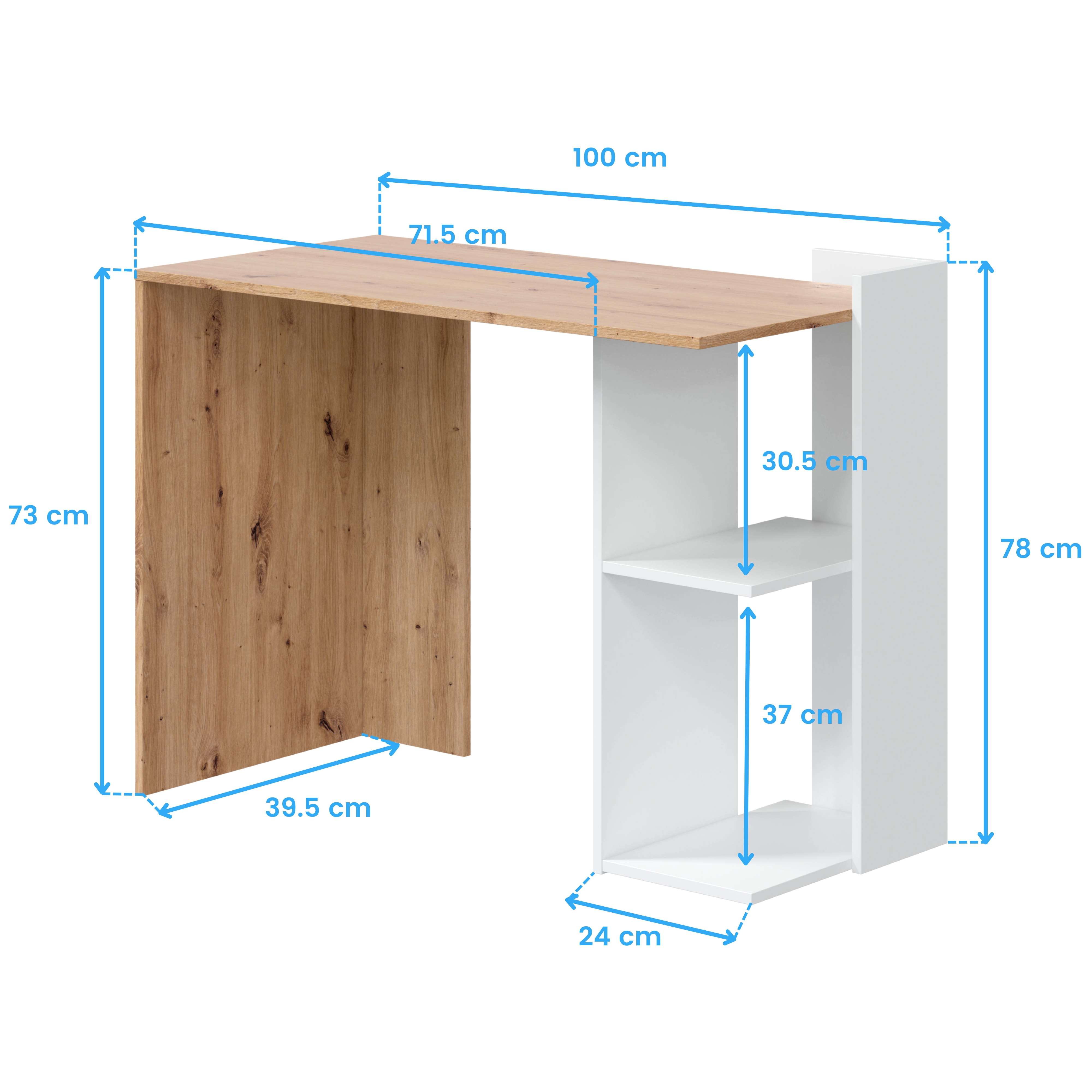 Mesa de escritório Kenya em carvalho nodi e branco artik 78x100x52 cm