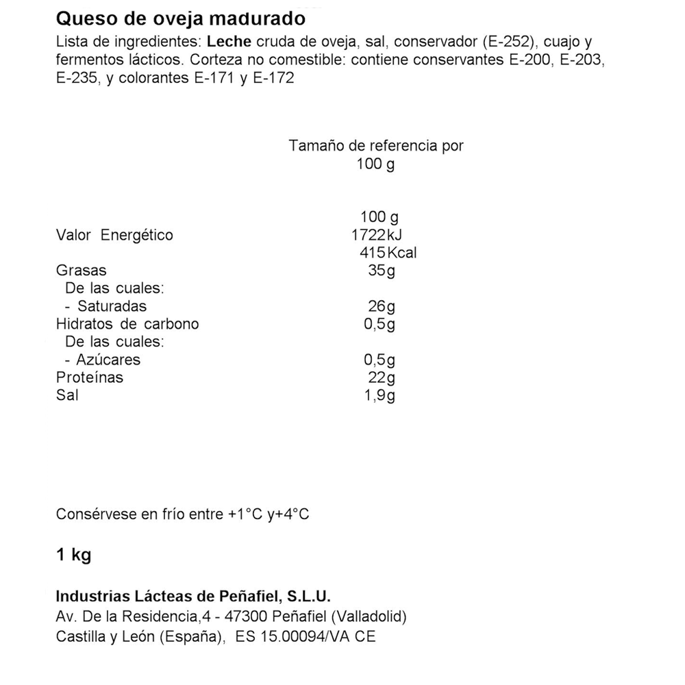 FLOR DE ESGUEVA Queso viejo de oveja, mini madurado en corteza natural , 1 kg elaborado con leche cruda