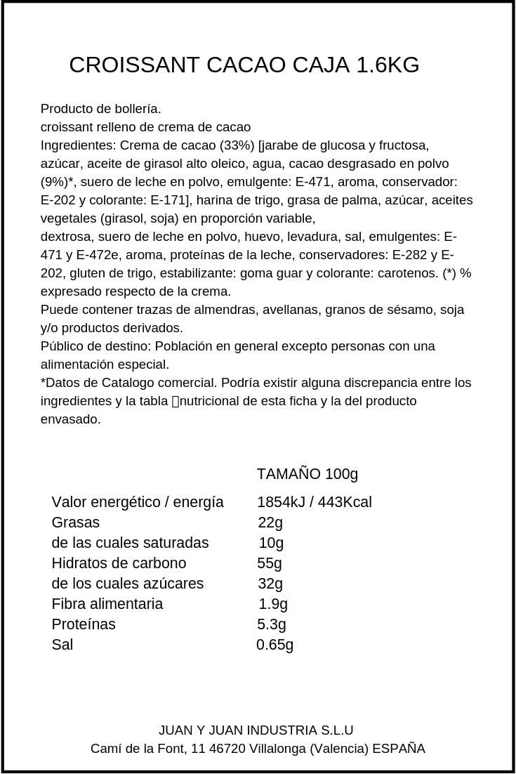 Croissant Relleno Cacao Dulcesol - 35 Croissants Rellenos de Chocolate - Envueltos de forma Individual - Caja 1,6 Kg.
