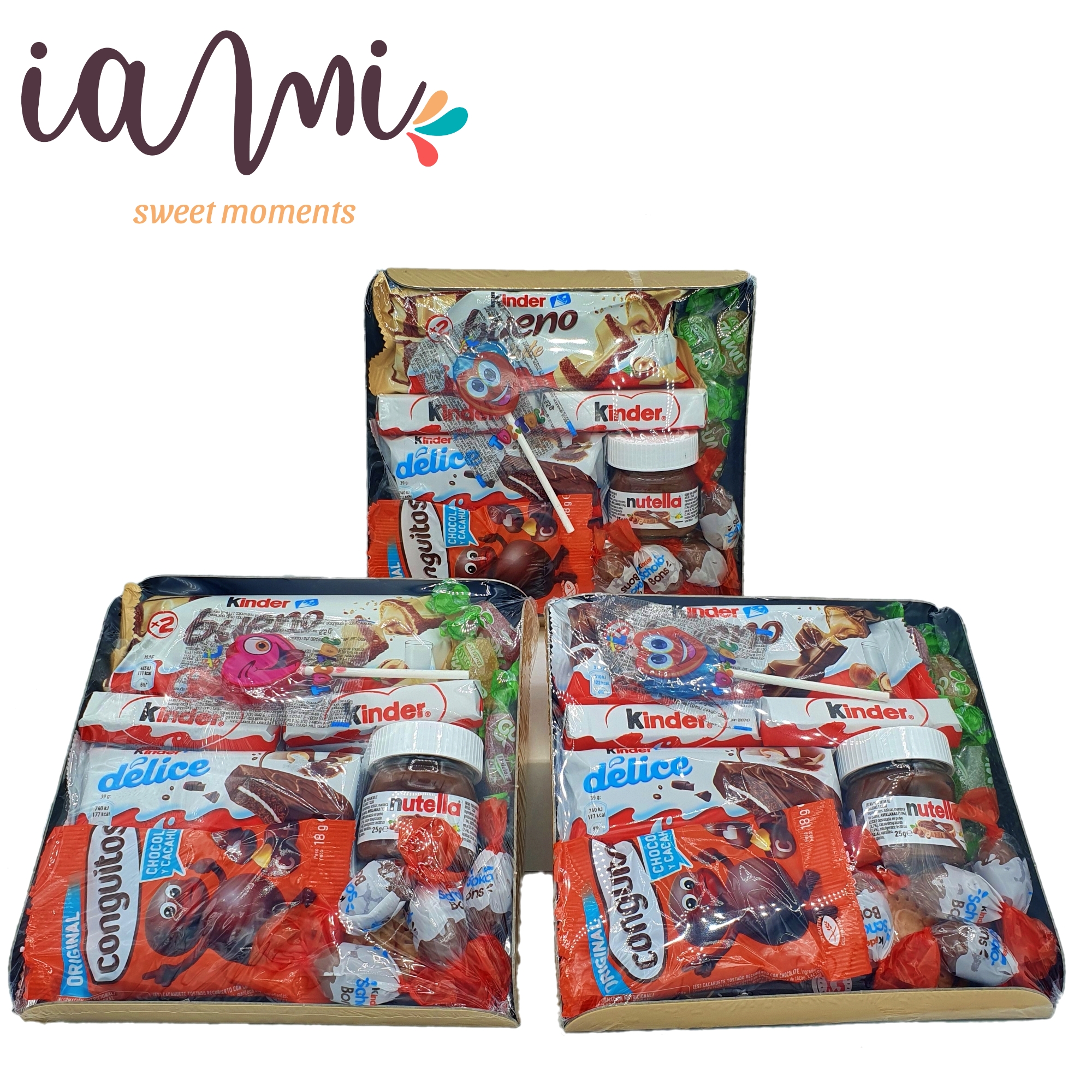 Super Bandeja Chocolates Kinder - Nutella - Conguitos. +15 Unid. El Regalo Ideal para Comuniones, Bodas, Bautizos, Cumpleaños. Pack de Chocolates Kinder - Nutella - Conguitos [IAMI]