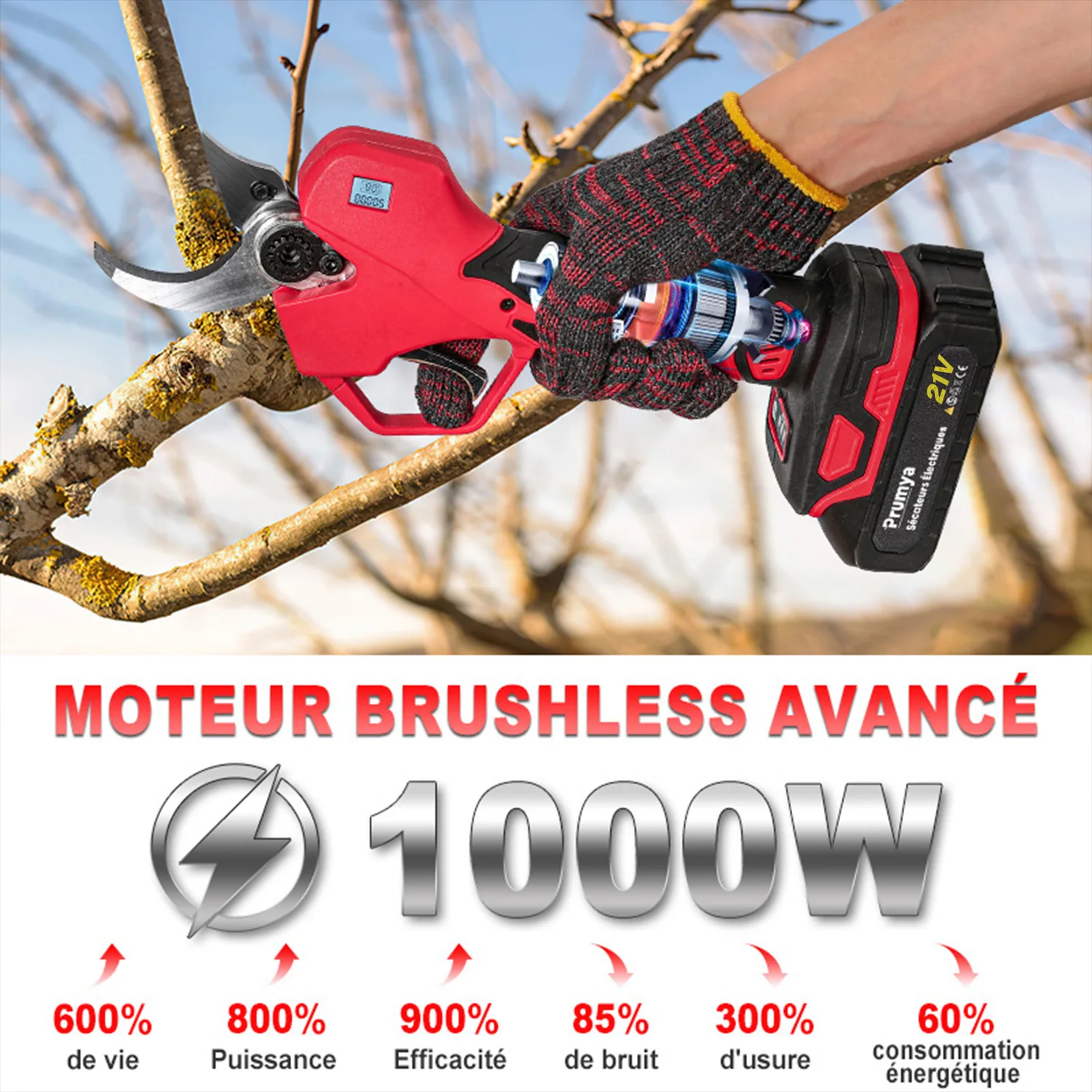 1000W/900W Brushless Electric Pruning Shear 21V Rechargeable Cordless Fruit Tree Branch Pruner Scissors Garden Tool For Makita Battery