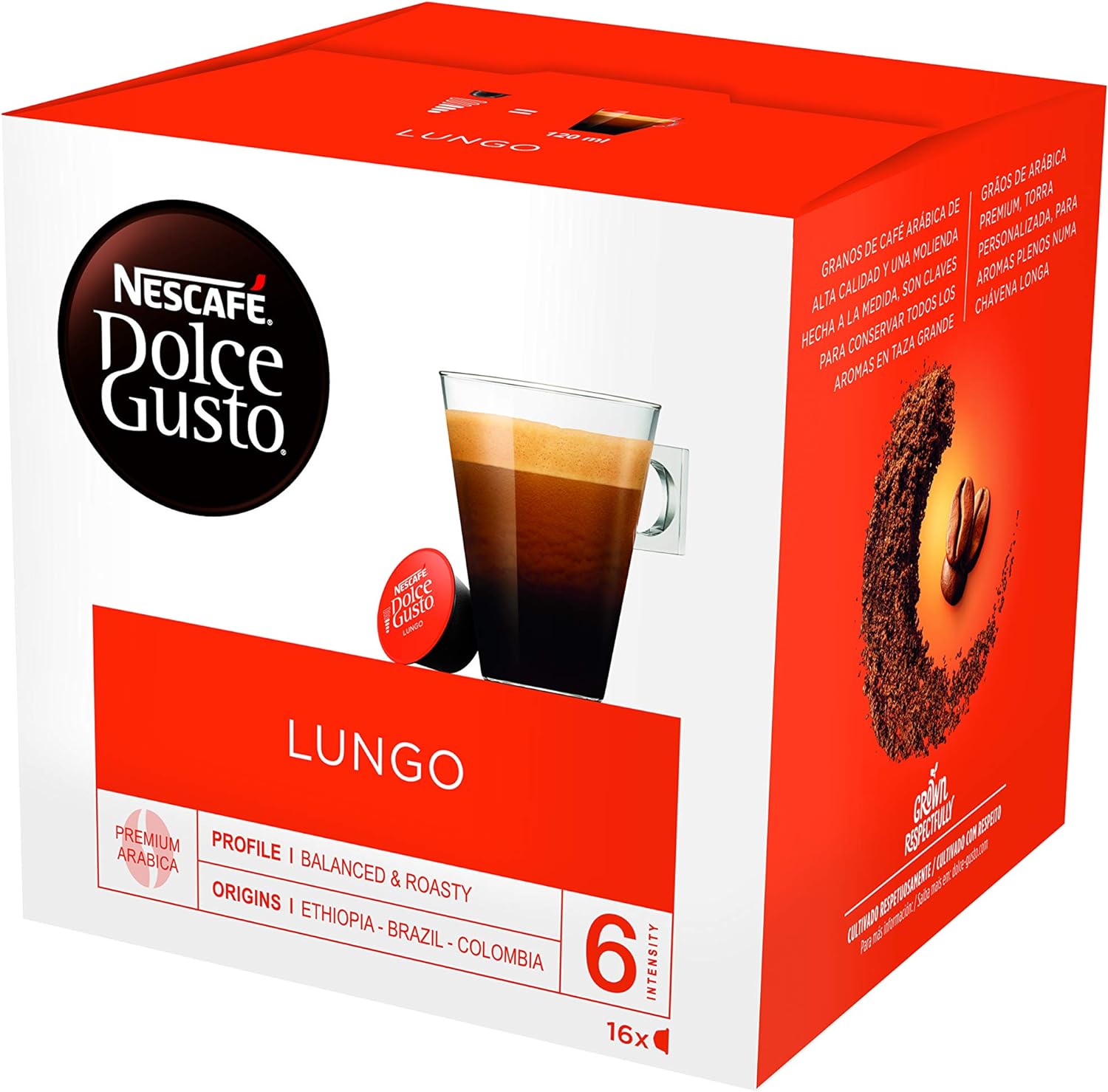 Nescafé Dolce Gusto LUNGO, Pack de 3 x 16 Cápsulas - Total: 48 Cápsulas de Café lungo, alarga tu momento de placer.