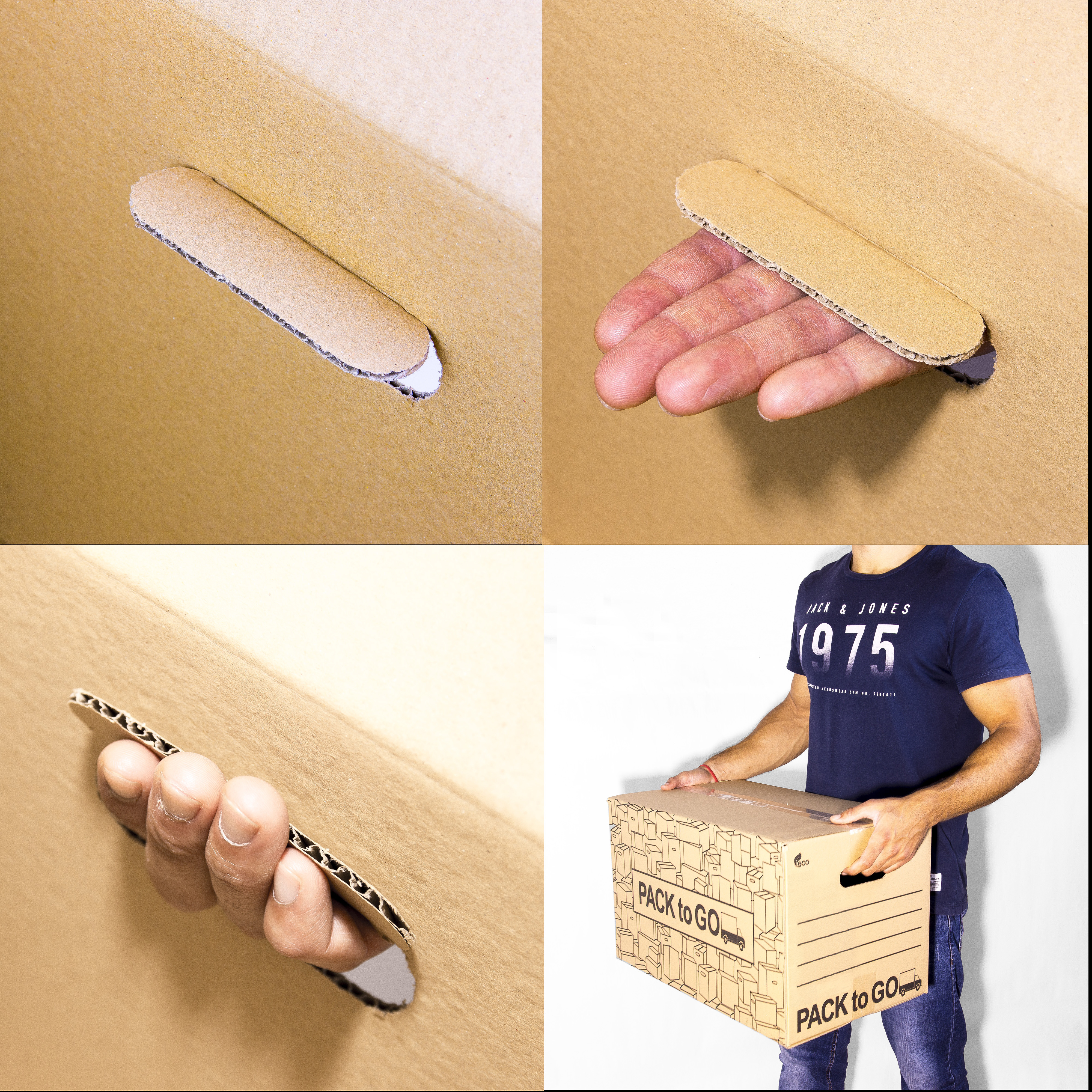 Cajas Carton mudanza, almacenaje con Asas Pack 20, Carton reforzado de 50x30x30cm, PACK to Go
