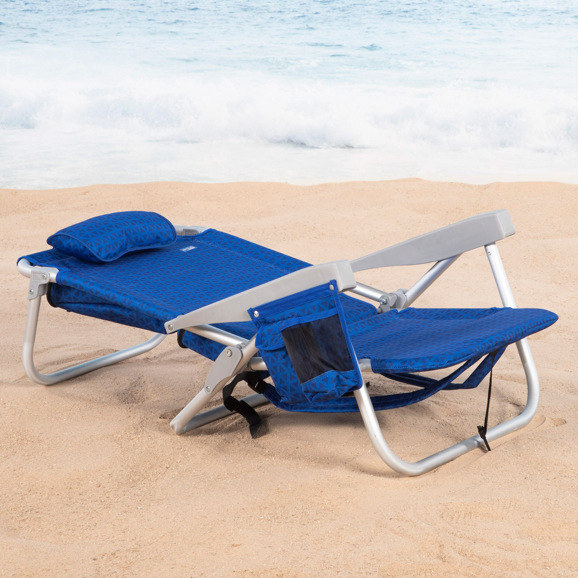 Cadeira de praia dobrável Aktive, cor azul, 50x53x78 cm, assento XXL, 5 posições, Almofada acolchoada, bolsa térmica, bolsos, Handhandle e mochila, peso máximo suportado 110 kg reclinável praia cadeira poliéster tecido