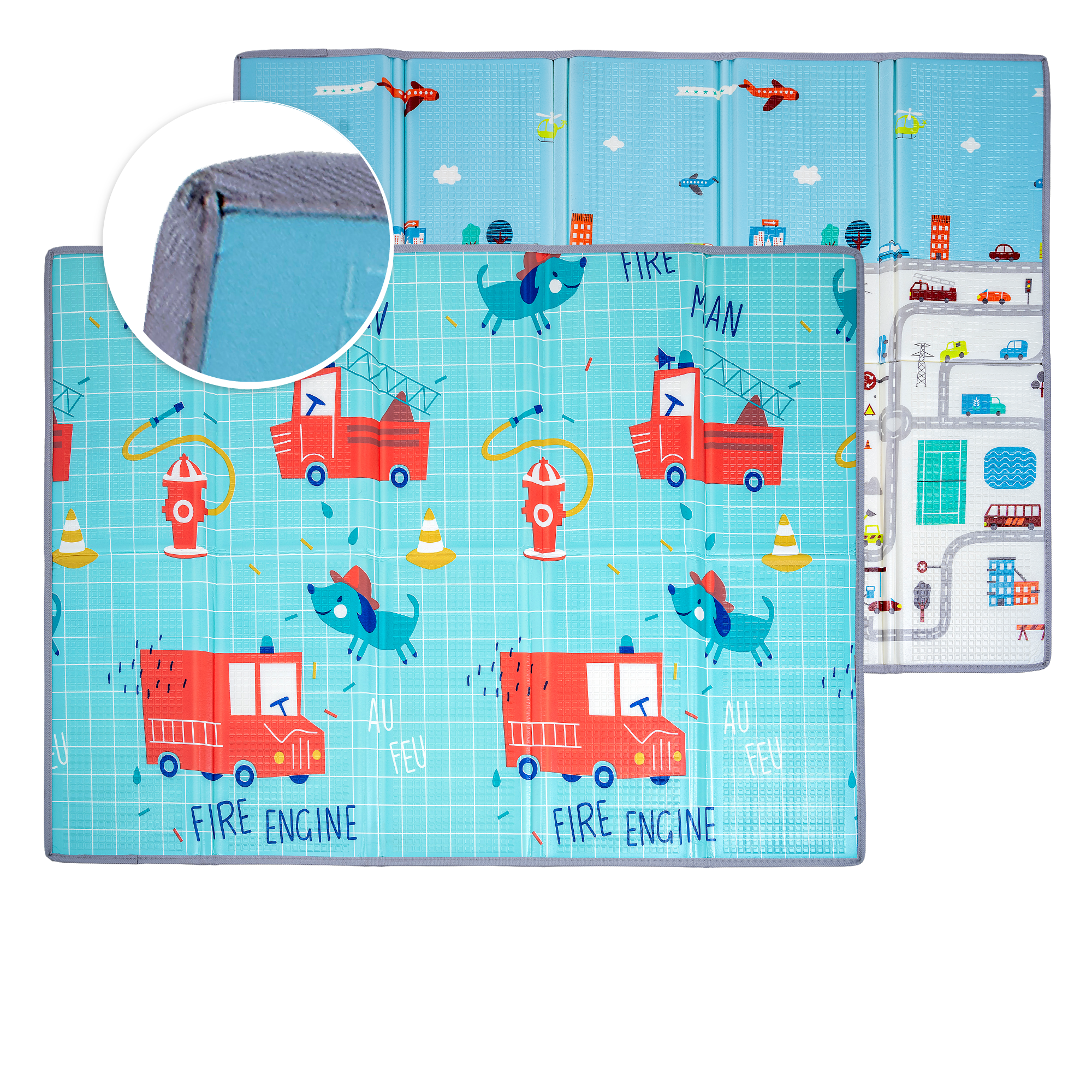 Alfombra bebe acolchada plegable - 1,5cm grosor  – Borde COSIDO -  REGALO: Tarjeta Estimulación Visual Temprana – Tapete de actividades bebe – Alfombra juegos bebes acolchada - Colchoneta bebe suelo (COCHES) - Bond Blossom