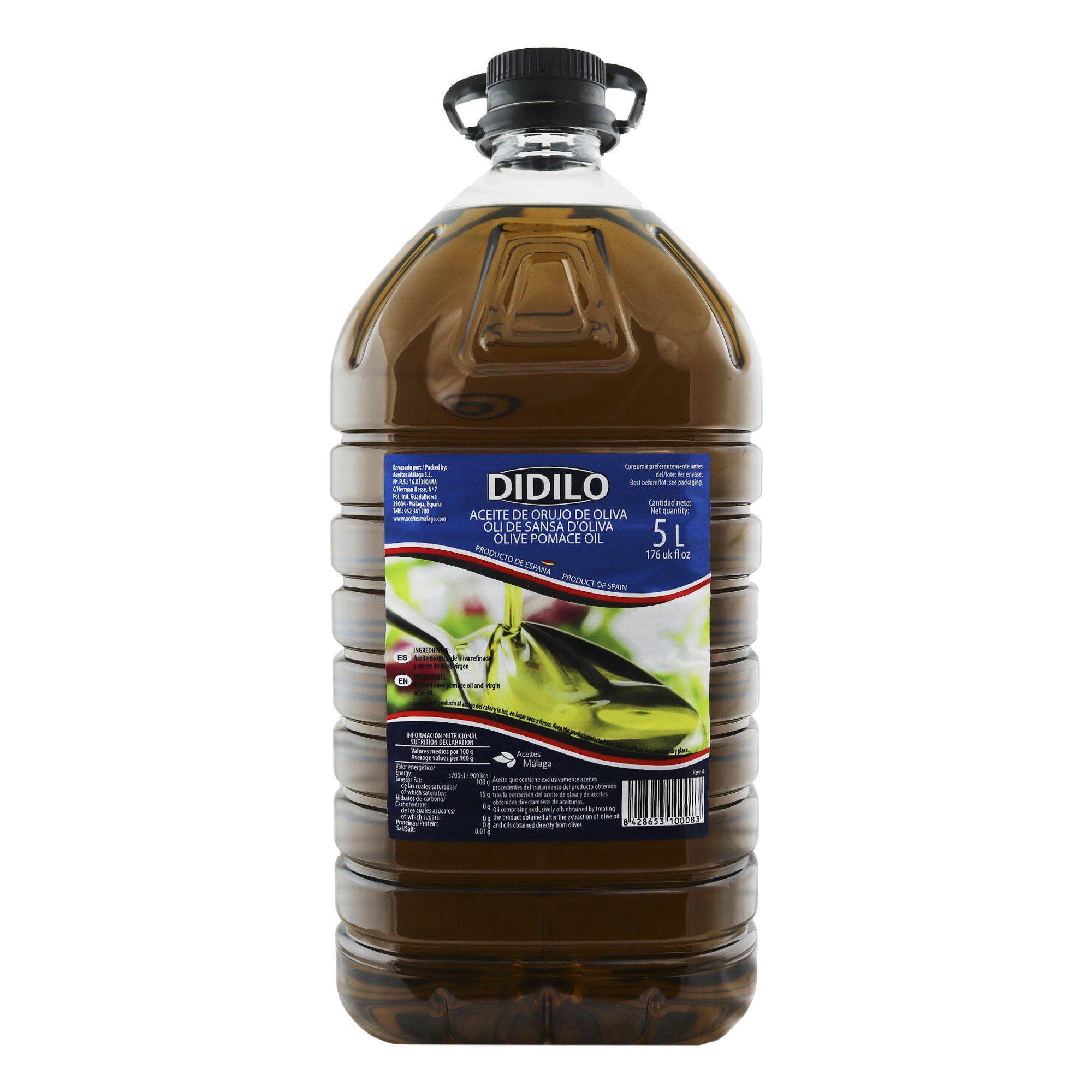 Aceite de Orujo de Oliva DIDILO  Garrafa Transparente Asa Negra  5 Litros