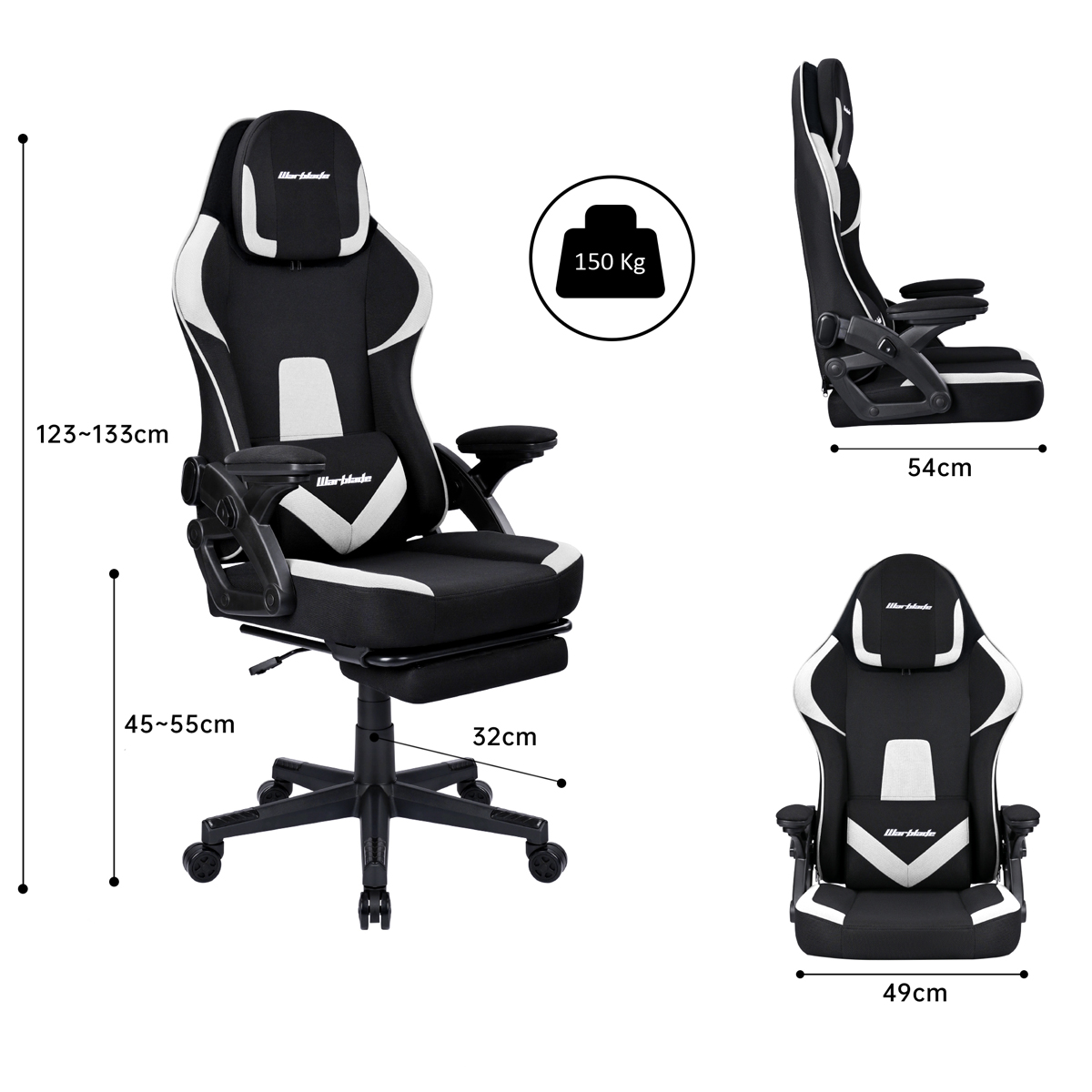 T-Lovendo - Cadeira gamer profissional ergonómica e tecido respirável resistente a manchas, apoios de braços rebatíveis, altura e encosto ajustáveis, com apoio para os pés. Garantia de satisfação.