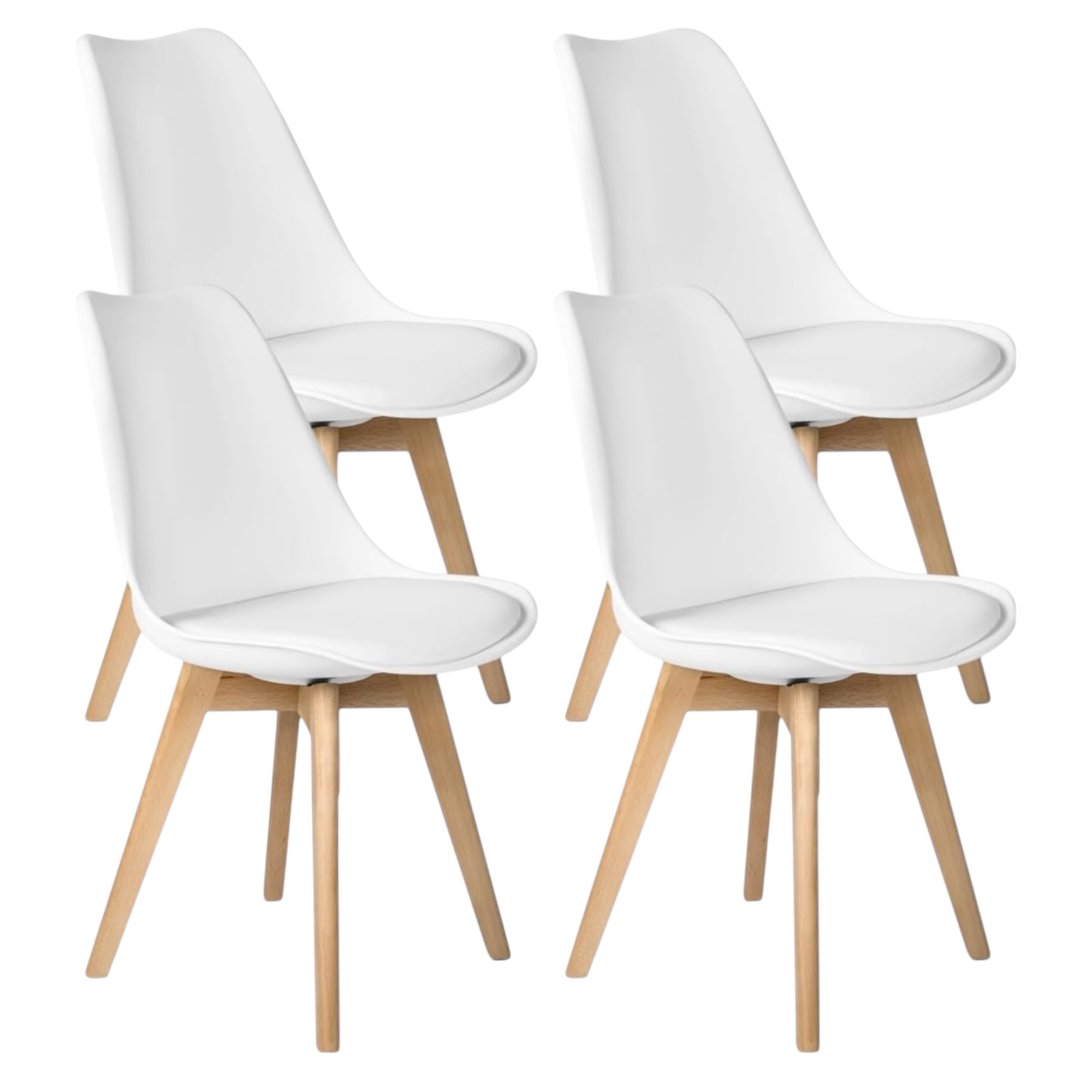 Regalos - Sillas Comedor - Silla Synk Basic - Blanco Negro-Gris- Pack de 4 Sillas de Comedor Sillas Cocina Nórdico con Asiento Tapizado y Las piernas de Madera de Haya Maciza .(4SILLA-001 9390 D7)