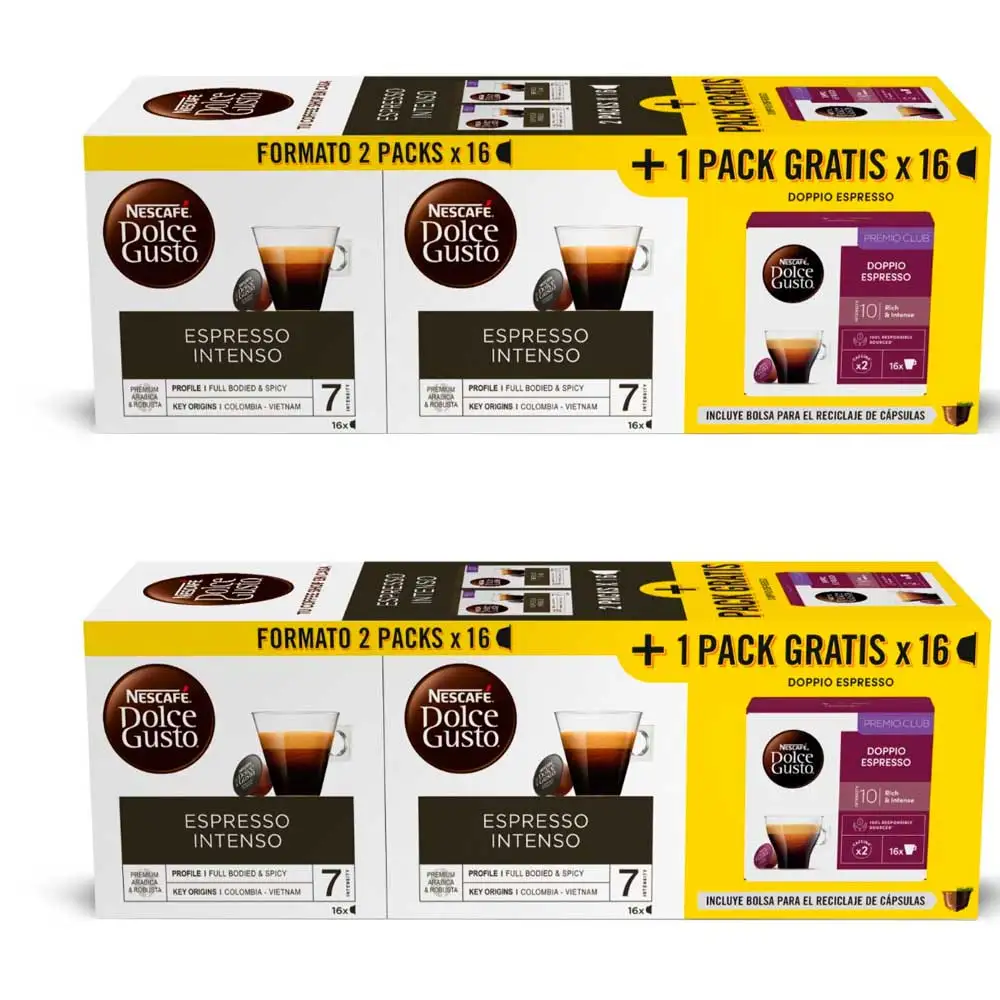 4 caixas de Espresso Intenso mais 2 caixas de oferta doppio Dolce Gusto