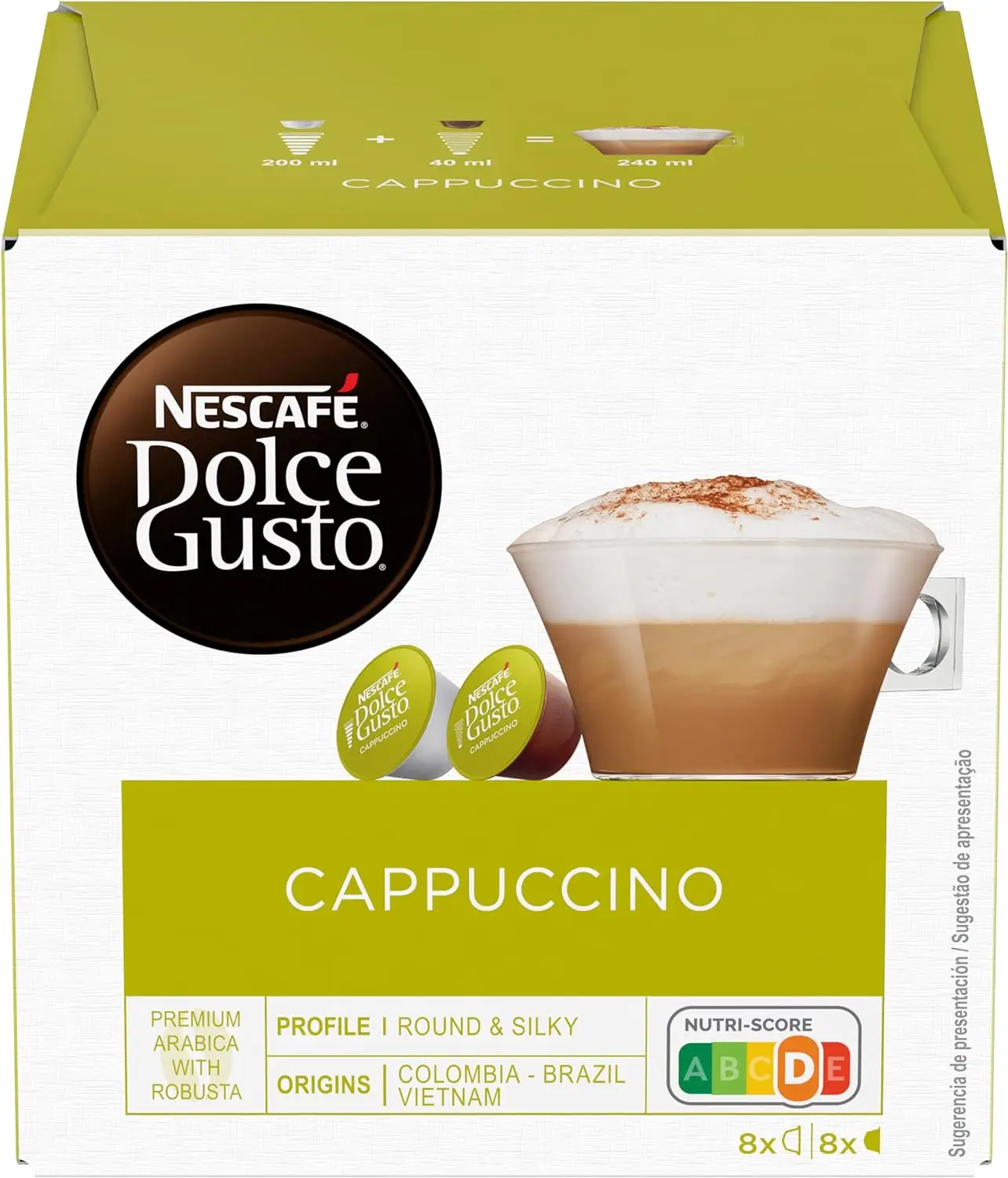 Nescafé Dolce Gusto Set Basic: Lungo, Cappuccino, Latte Macchiato, Espresso, Chococino, Crema Grande, 6 x 16 Cápsulas