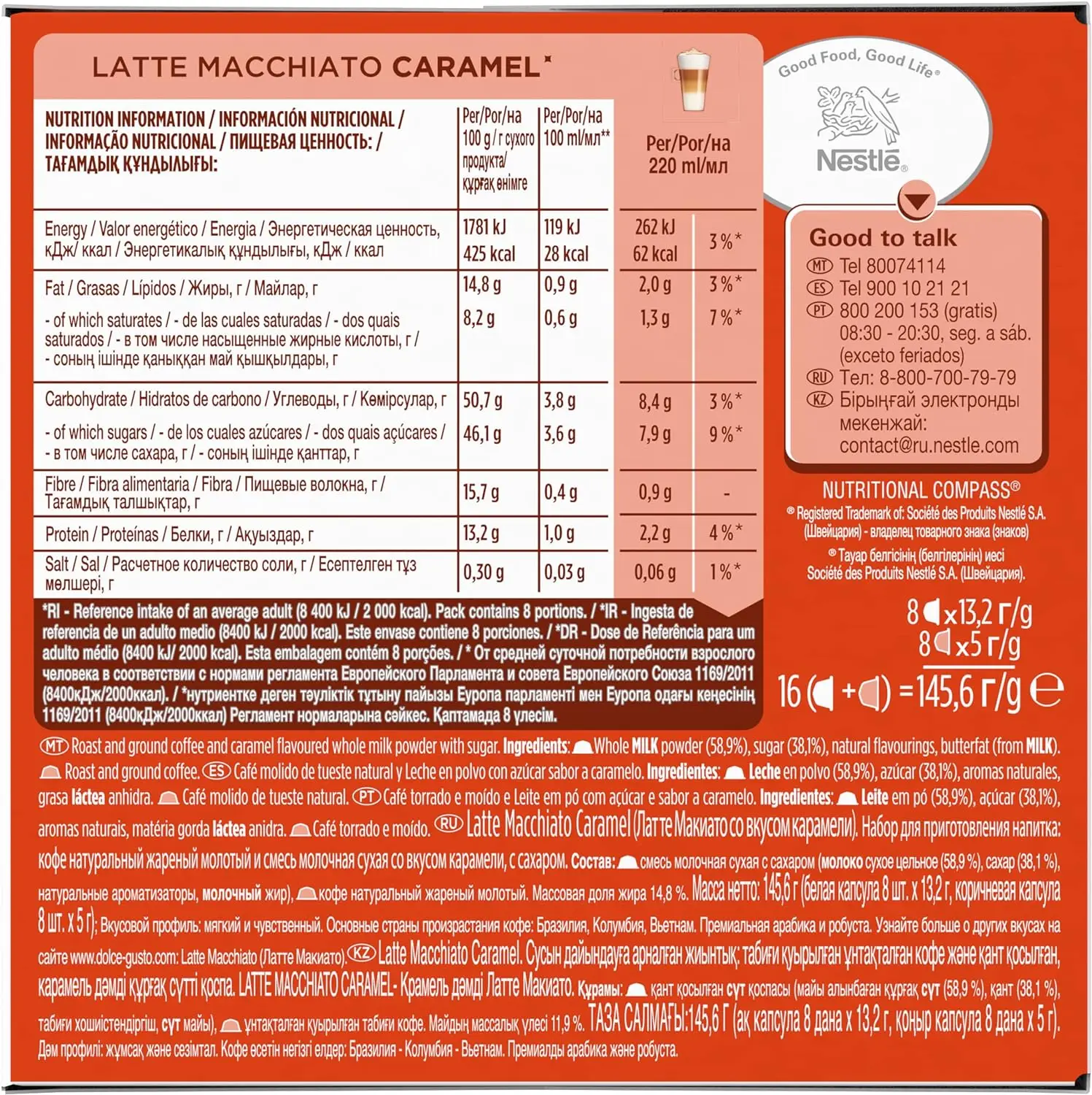 Dolce Gusto-  Latte Macchiato Caramel - x3 pack de 16 cápsulas - Total: 48 cápsulas