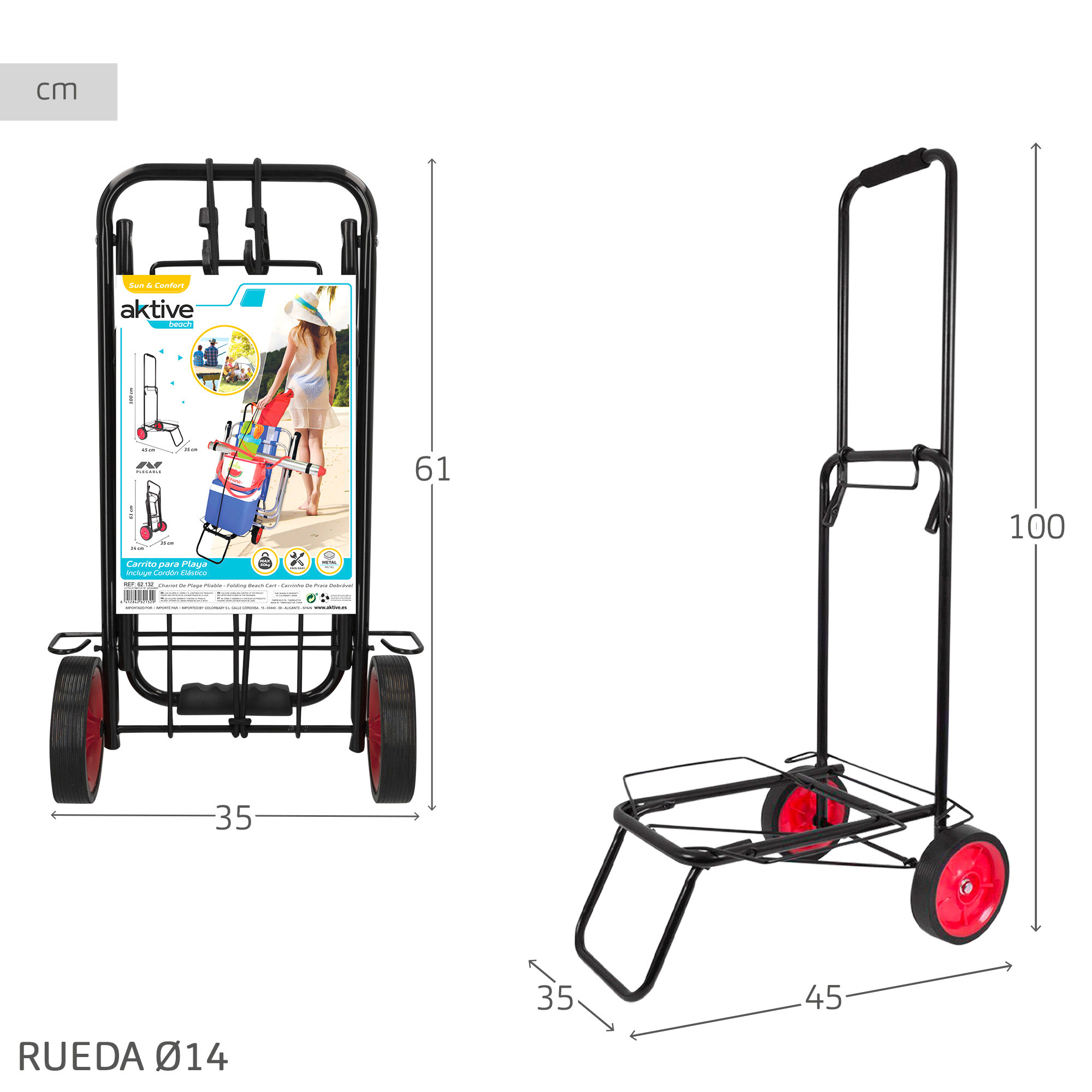 Carro playa plegable Aktive Beach 35x45x100 cm