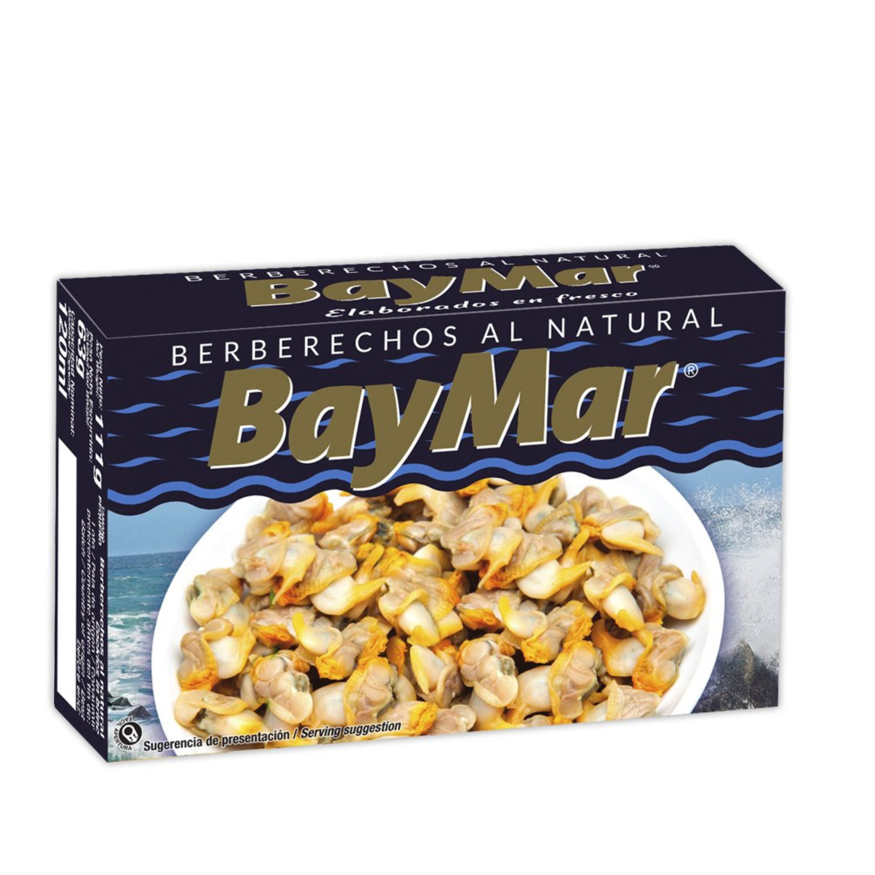 5 LATAS DE BERBERECHOS AL NATURAL MEDIANOS  58G NETO ESCURRIDO - BAYMAR , SABOR Y CALIDAD.