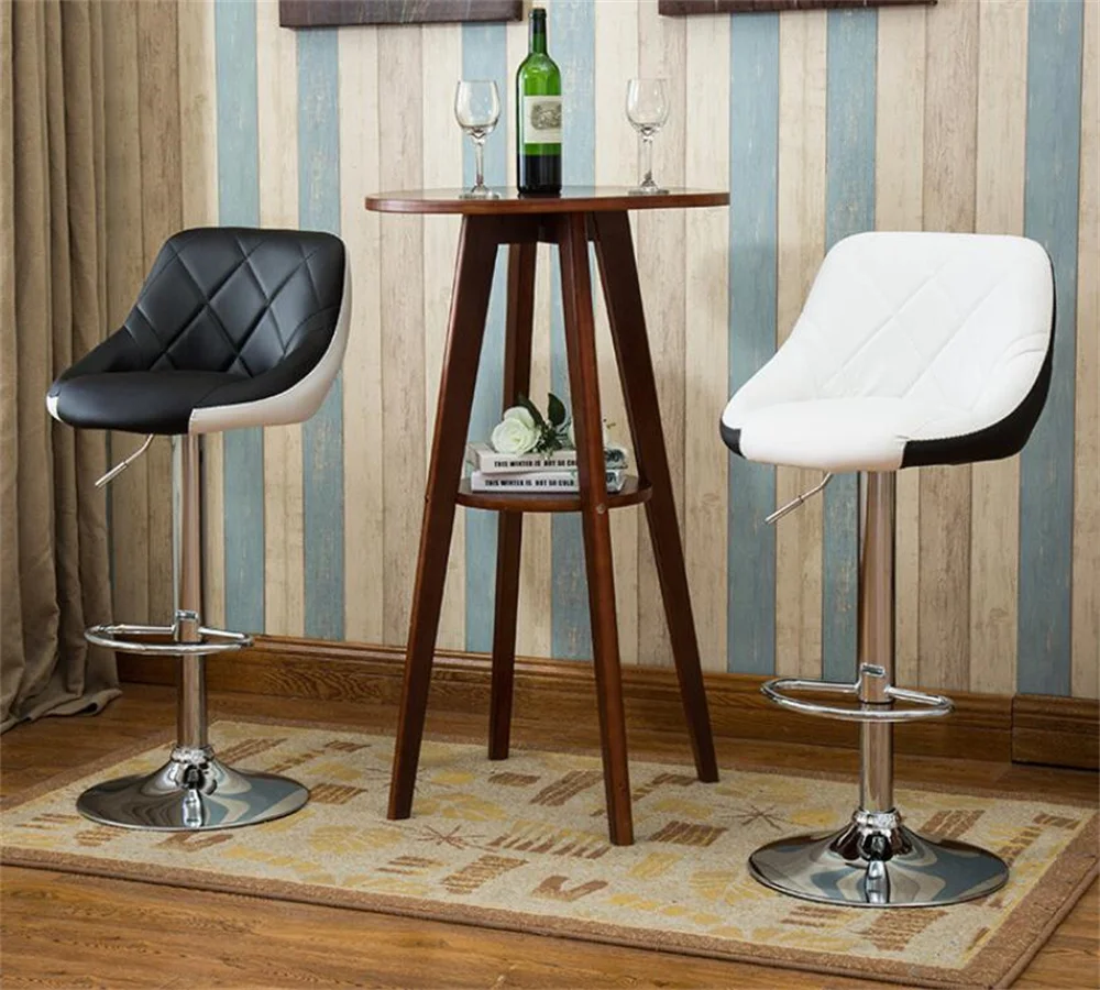 Sedia girevole da bar alta regolabile, sgabello moderno con sedile nordico, ascensore per reception con sgabello alto, schienale alla moda, sedia da bar con gambe in metallo in stile nordico, sedia da pranzo in PU