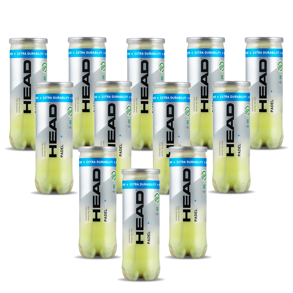 HEAD PRO + Pelotas de Pádel - Varios formatos AHORRO: 3 Botes, 6 Botes, 12 Botes, Cajón de 24 Botes de 3 Pelotas de Pádel Presurizadas