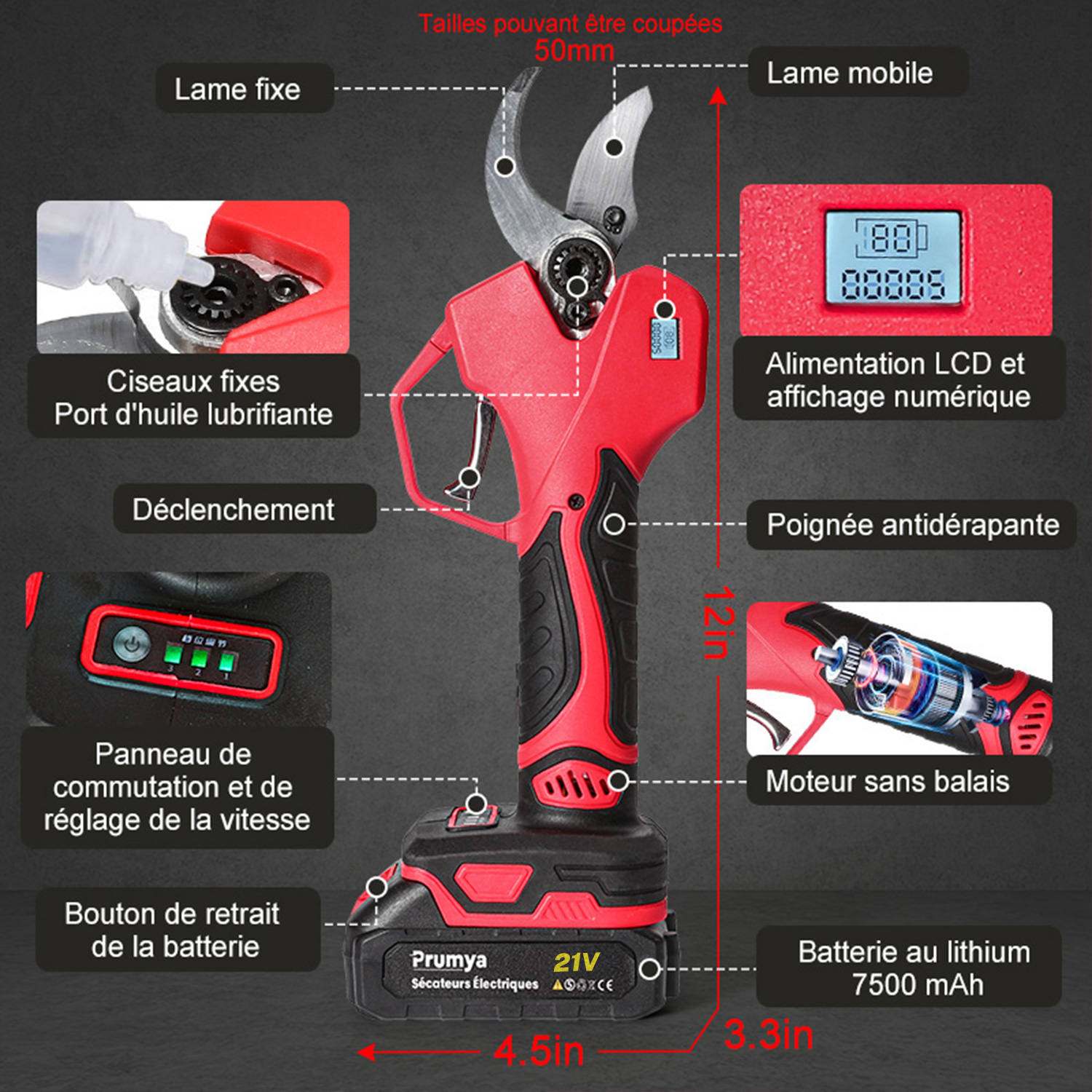 1000W/900W Brushless Electric Pruning Shear 21V Rechargeable Cordless Fruit Tree Branch Pruner Scissors Garden Tool For Makita Battery