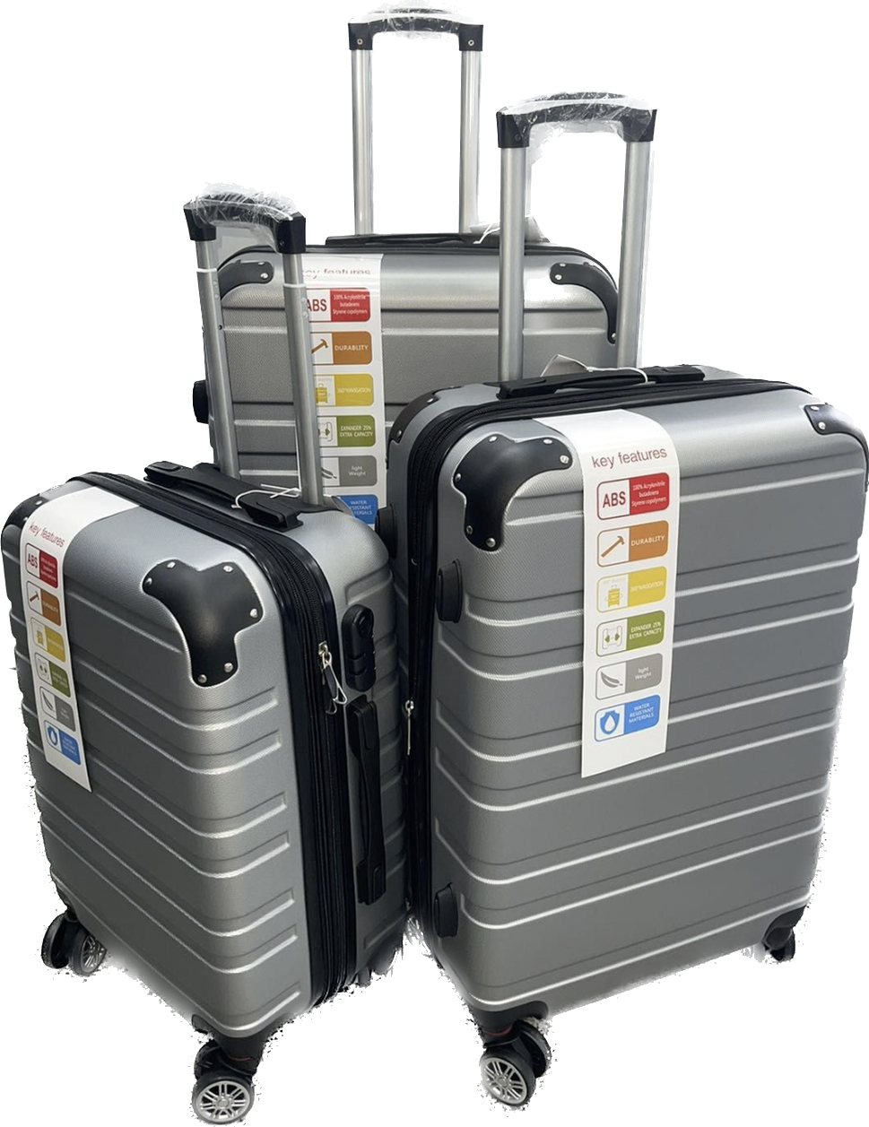 maletas giratorias de alta capacidad con 4 ruedas de S/20, M/24 y L28 pulgadas - Material de ABS - Cerradura de combinación numérica