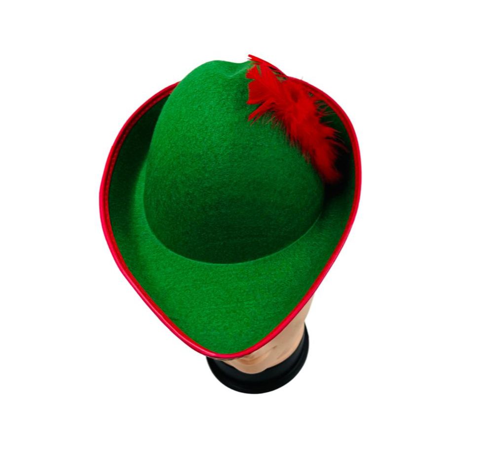 Sombrero de Robin Hood Peter Pan En Color Verde Con Pluma Roja. #Robin #Verde