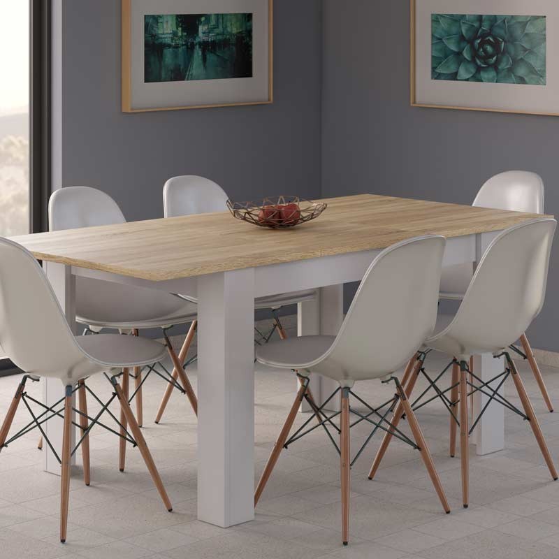 Miroytengo Mesa Salón Comedor Extensible Kendra Blanco y Roble 140-190x78x90 cm