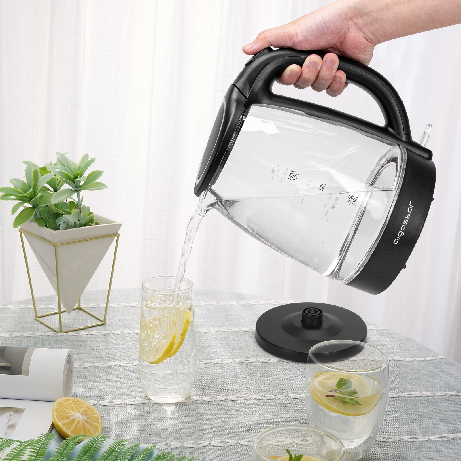 AIGOSTAR Hervidor de Agua Eléctrico de Cristal, con Iluminación Led  (1.7 L, 2200W)