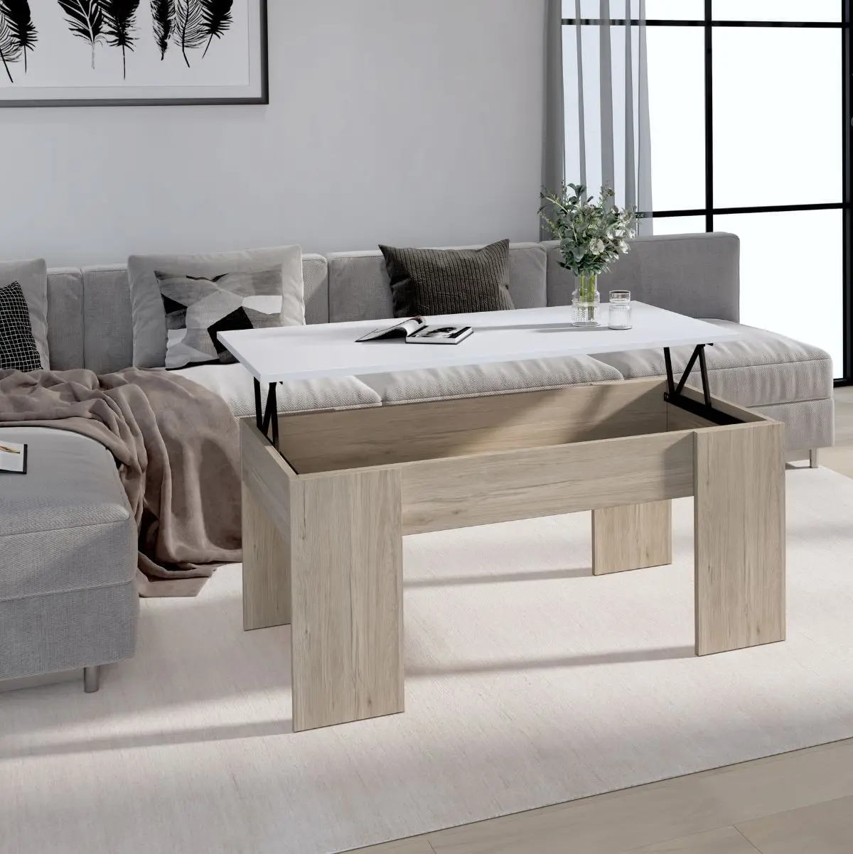 Tavolino basso dal design moderno con vano portaoggetti-45x100x50 cm