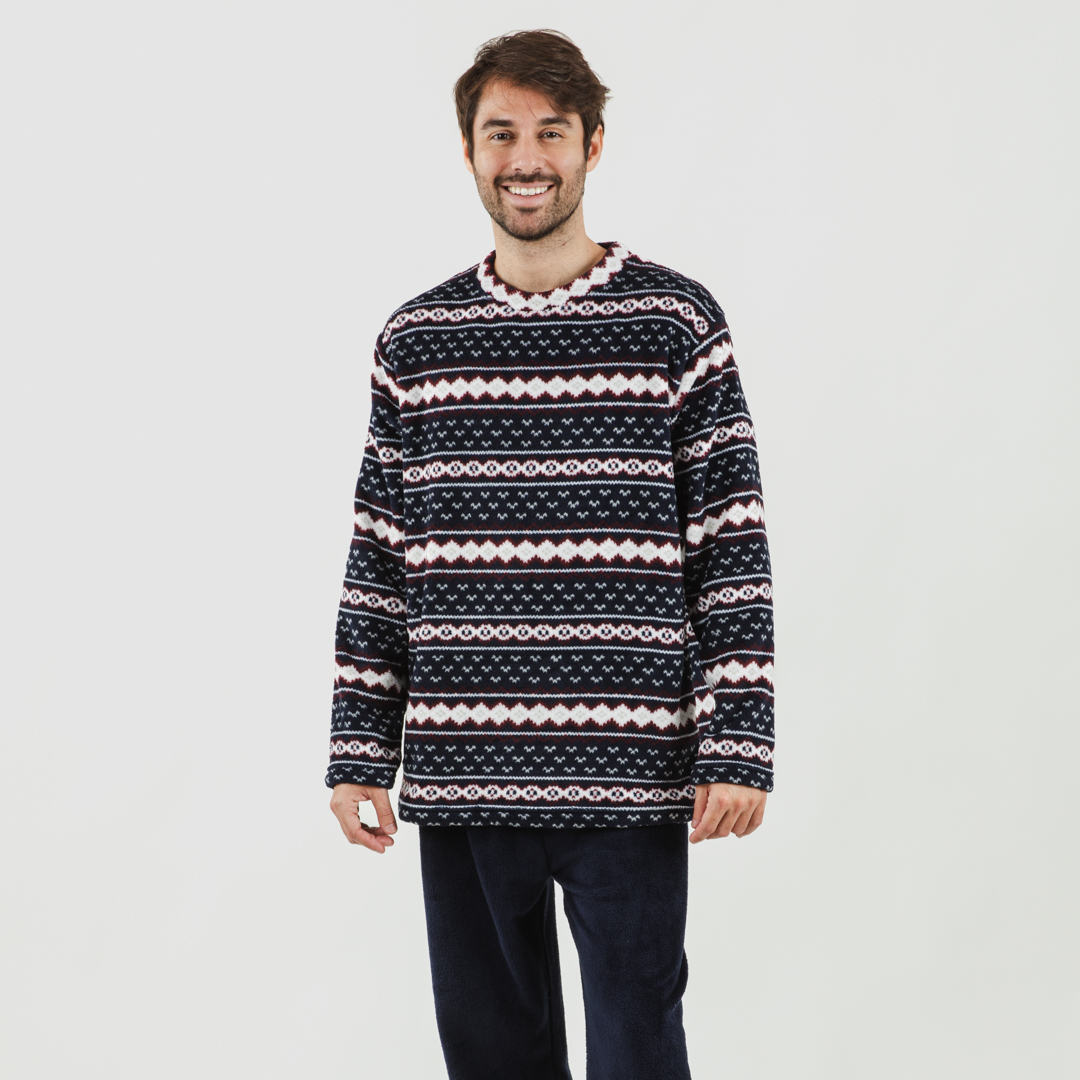 TRAMAS+ Pijama coral hombre. Tejido extra suave y calentito, ideal para el invierno.