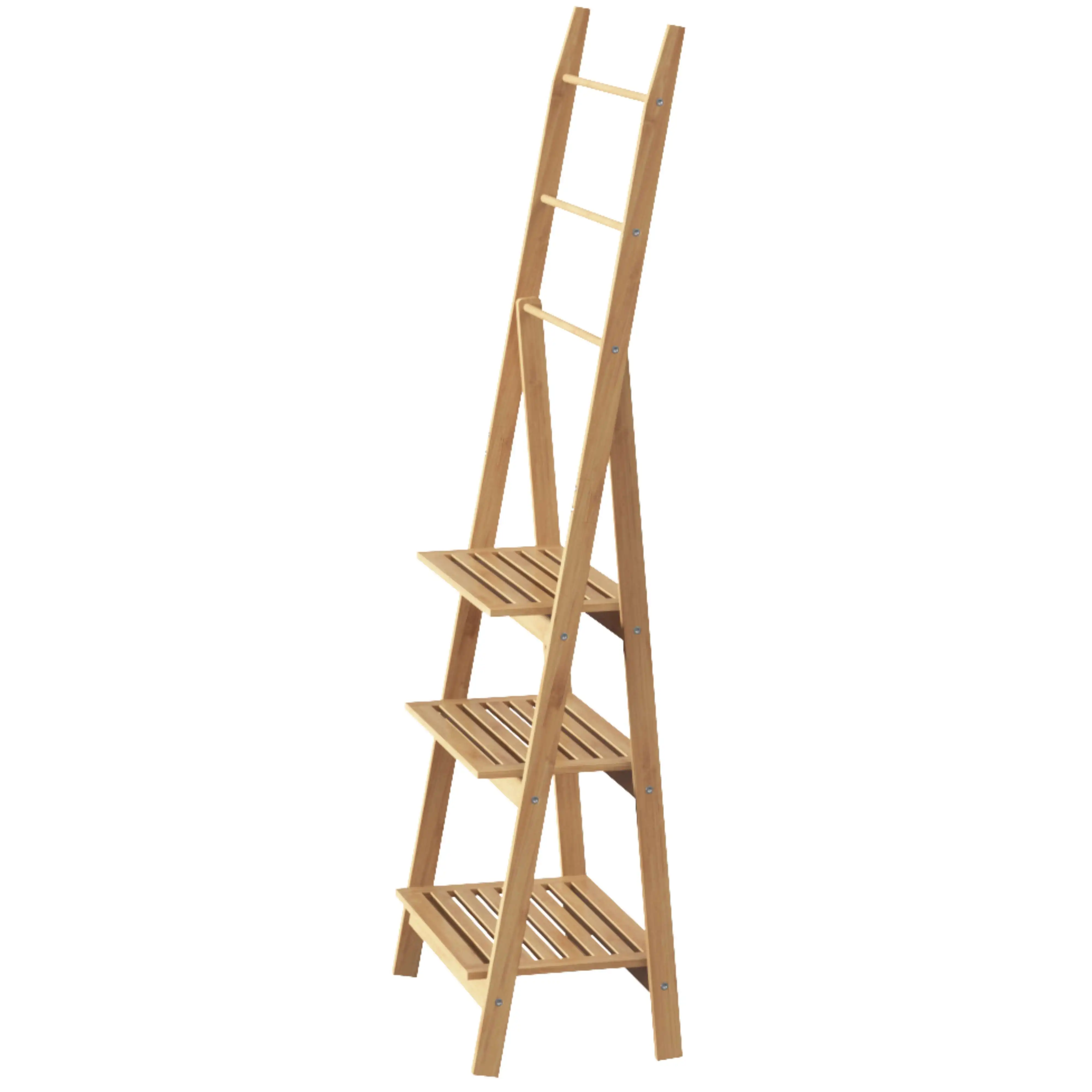 Cabide com 3 Barras e 3 Prateleiras Castanho 53x152 cm