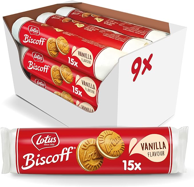 Lotus Biscoff | Galletas Rellenas de Crema Biscoff | Vegana | 15 Galletas por Pack | 9 x 150g (1,35kg)