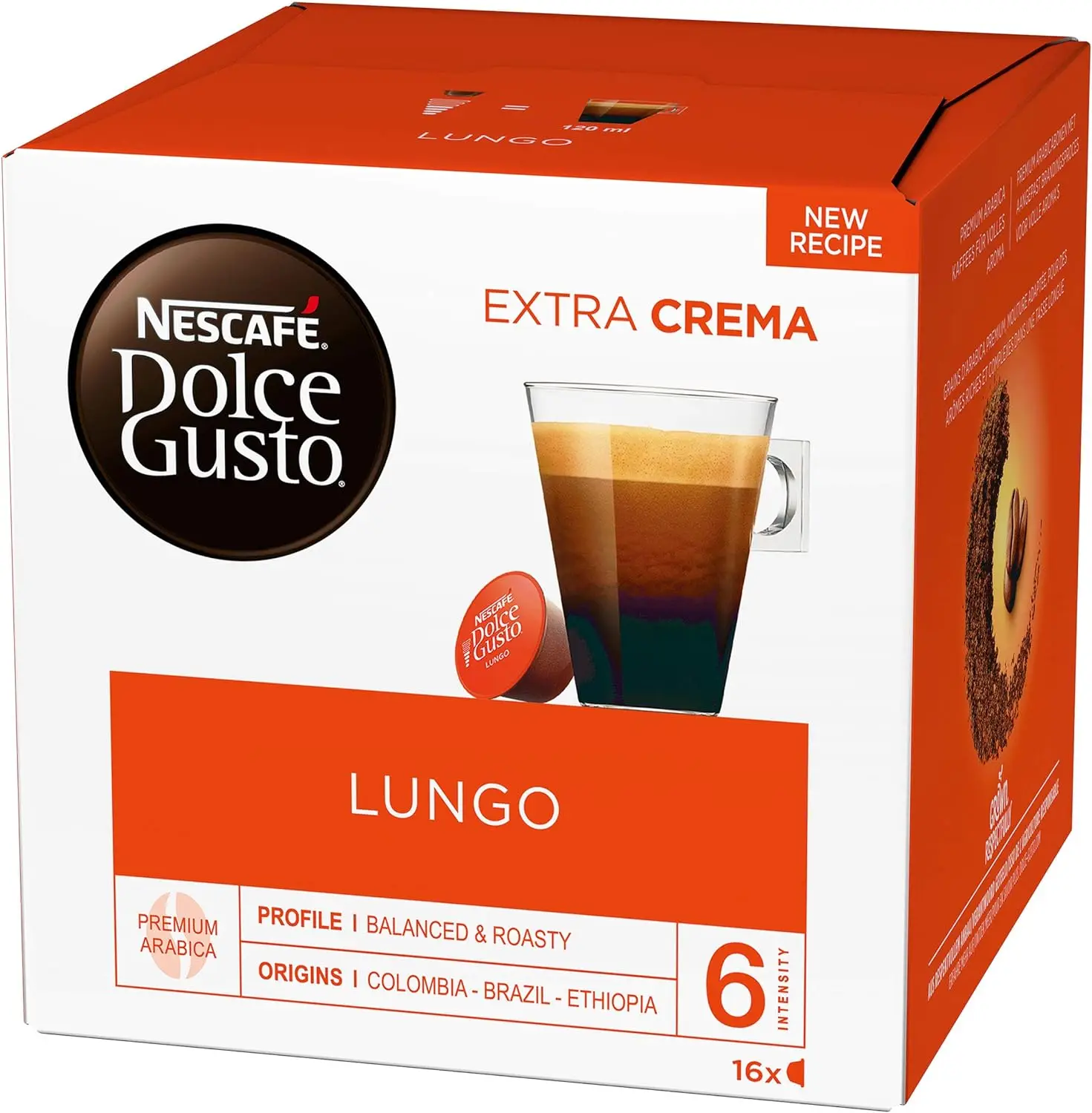 Nescafé Dolce Gusto Set Basic: Lungo, Cappuccino, Latte Macchiato, Espresso, Chococino, Crema Grande, 6 x 16 Cápsulas