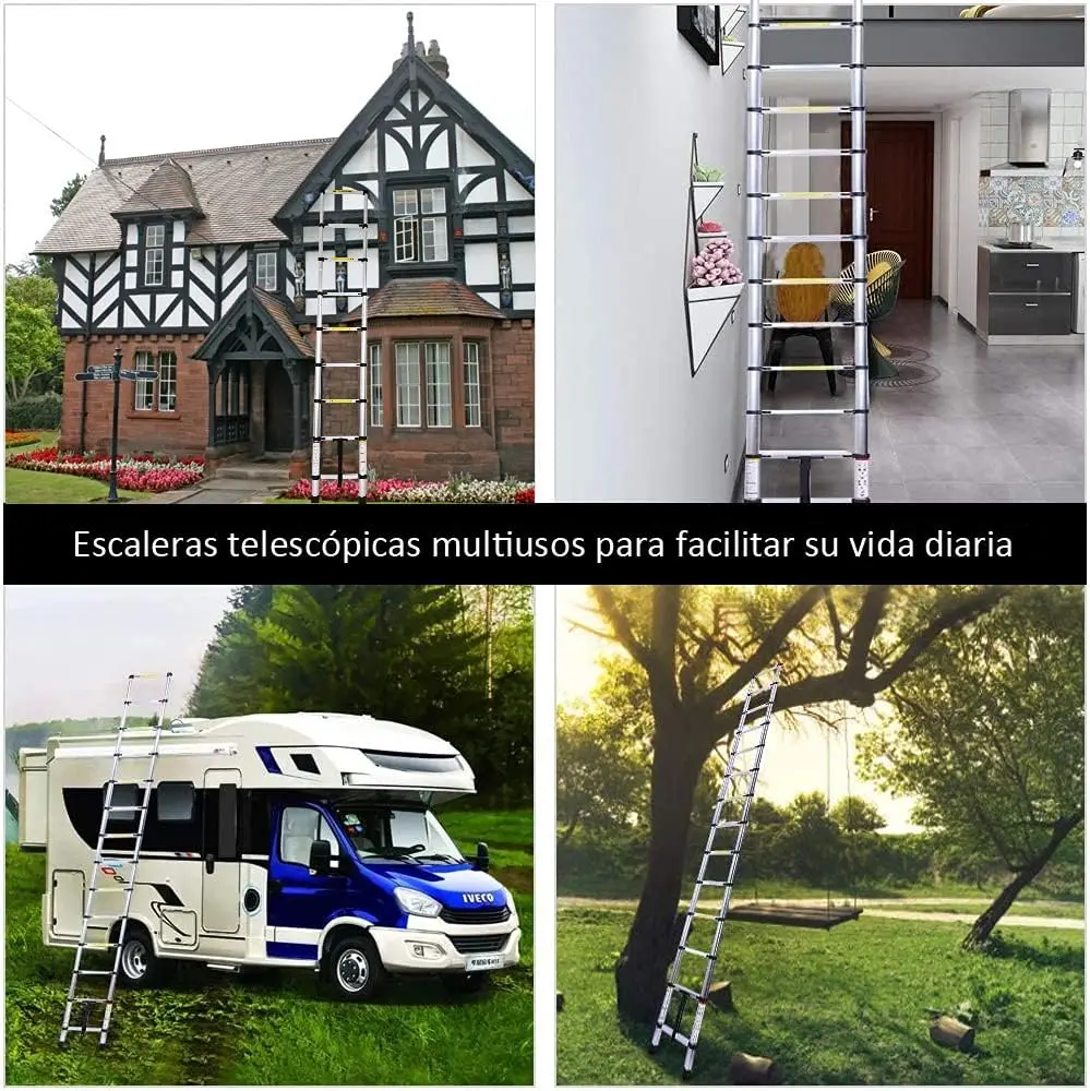 Scaletta pieghevole in alluminio da 2,0 metri a 4.. 4 metri Materiale durevole e di alta qualità Altezza-vari altezze disponibili, scala telescopica in alluminio multiuso EN131 (ES001 3699 4699 6599 7999 8999)