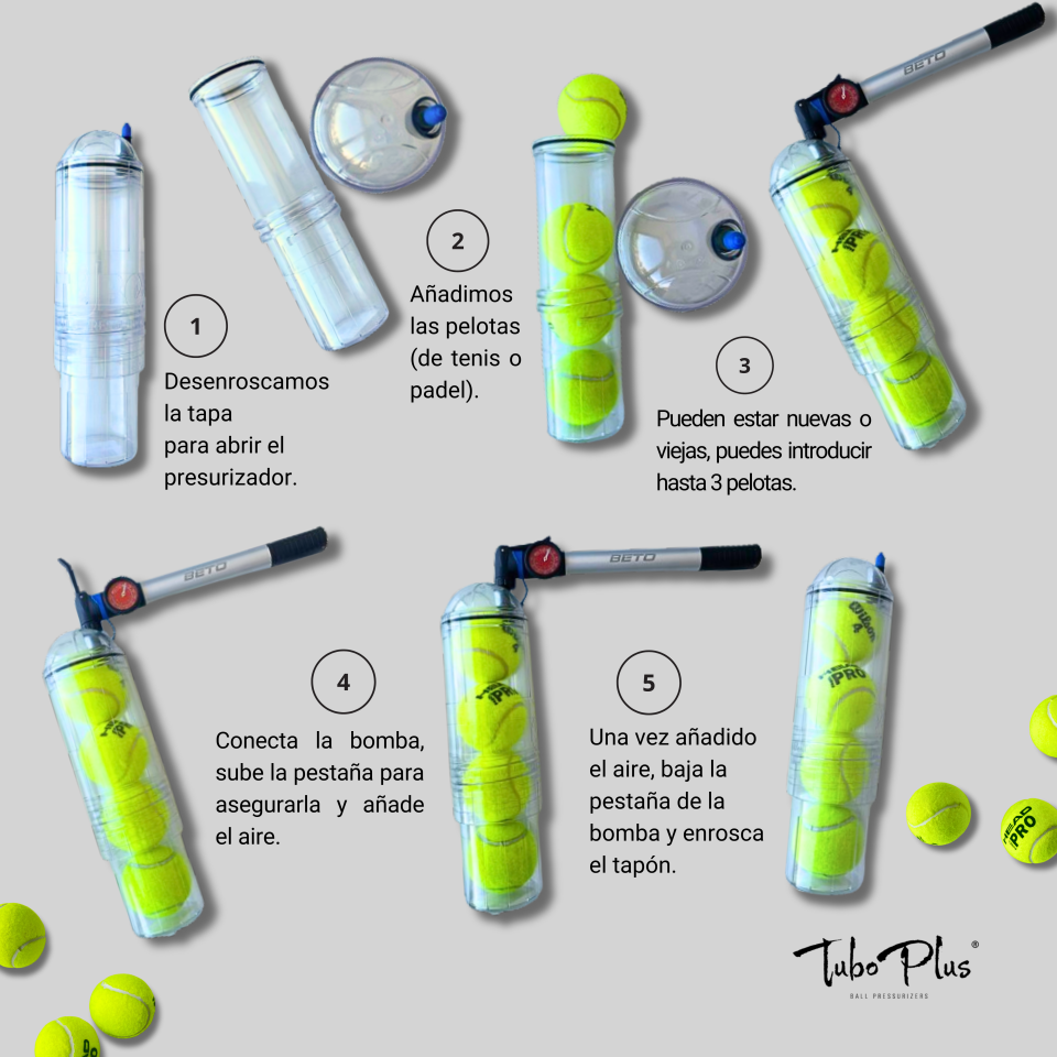 Pressurizador de bolas de cristal TubeX4 (sem bomba de ar incluída) - para ténis e Padel TubePlus