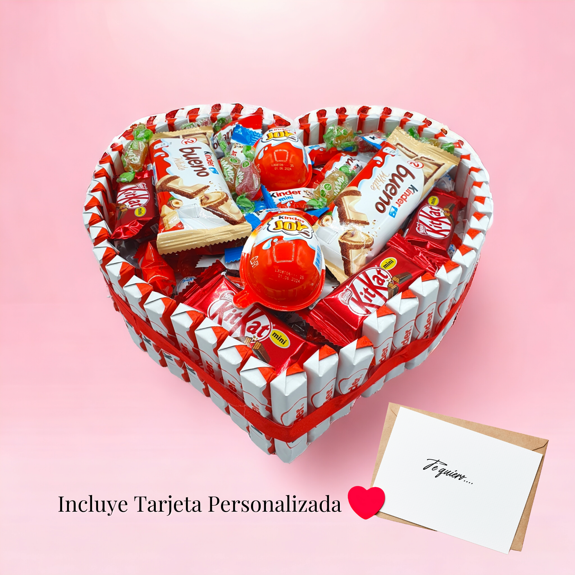 Corazon de Chocolate Kinder + 125 Chocolates - Regalo Ideal para San Valentin - Corazon de Chocolate de 30 cms. Kinder Bueno - Kinder Joy - Kit Kat [IAMI]