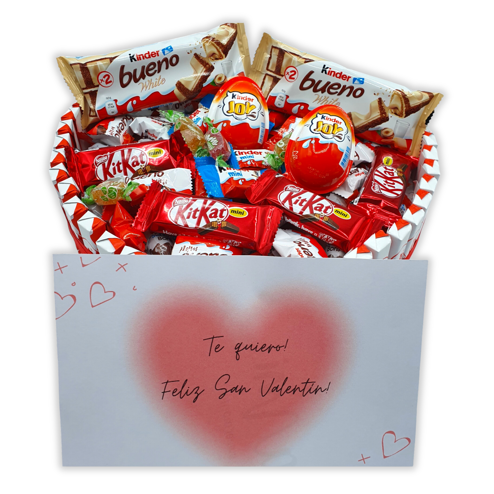 Corazon de Chocolate Kinder + 125 Chocolates - Regalo Ideal para San Valentin - Corazon de Chocolate de 30 cms. Kinder Bueno - Kinder Joy - Kit Kat [IAMI]