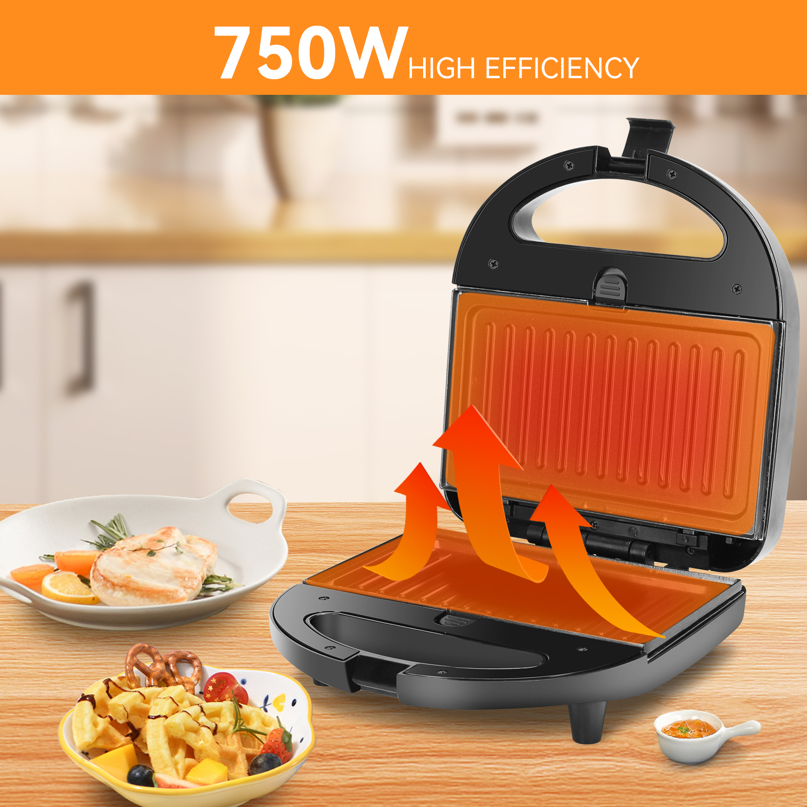 AIGOSTAR Sandwichera 3 en 1, Grill y Gofrera. 3 Placas Desmontables Antiadherentes e Intercambiables. ( 750W )