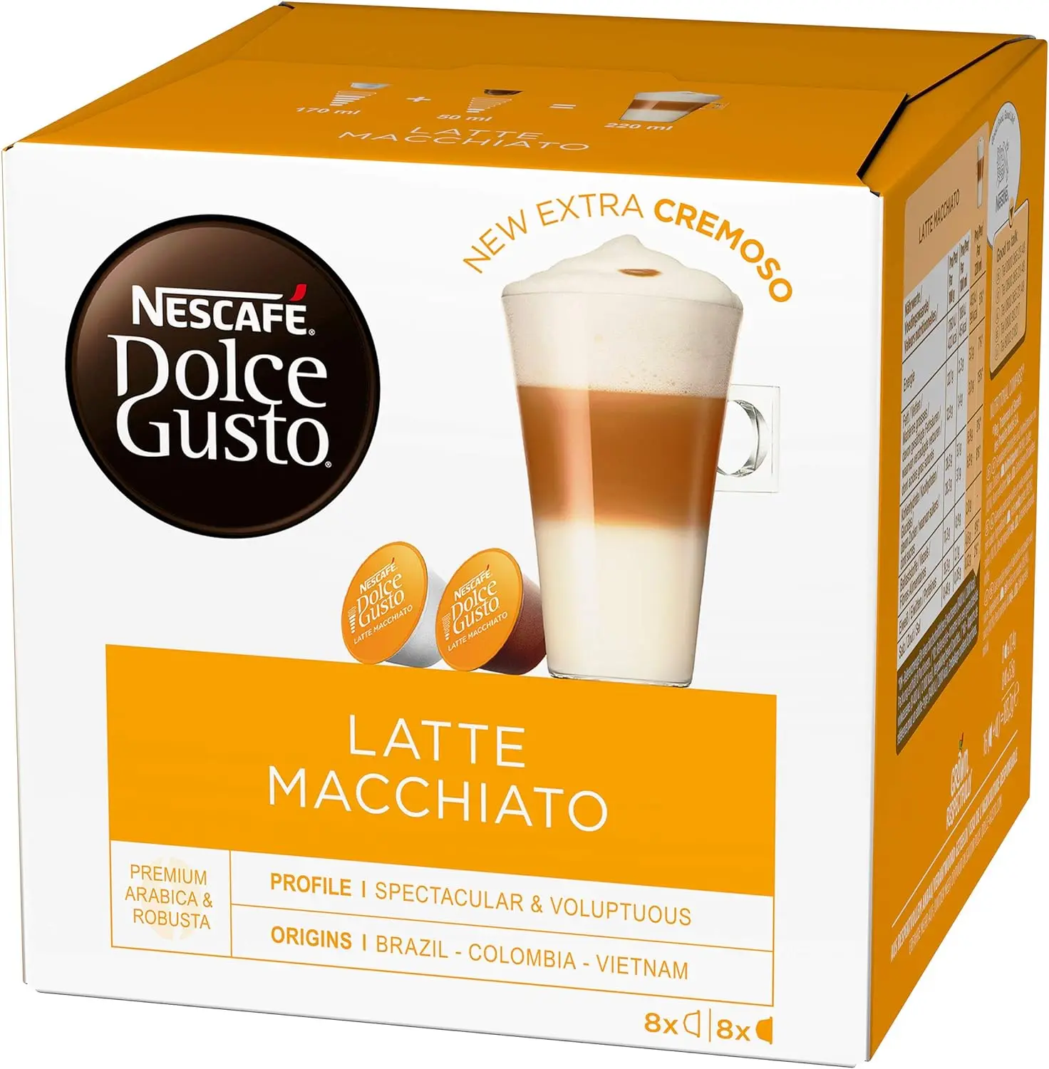 Nescafé Dolce Gusto Set Basic: Lungo, Cappuccino, Latte Macchiato, Espresso, Chococino, Crema Grande, 6 x 16 Cápsulas